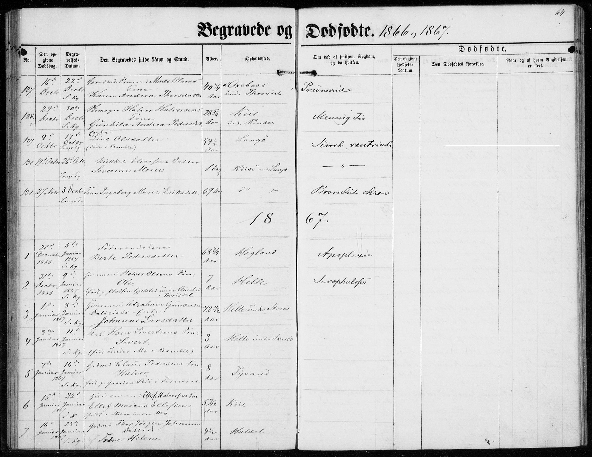 Sannidal kirkebøker, AV/SAKO-A-296/F/Fa/L0012: Parish register (official) no. 12, 1860-1873, p. 64