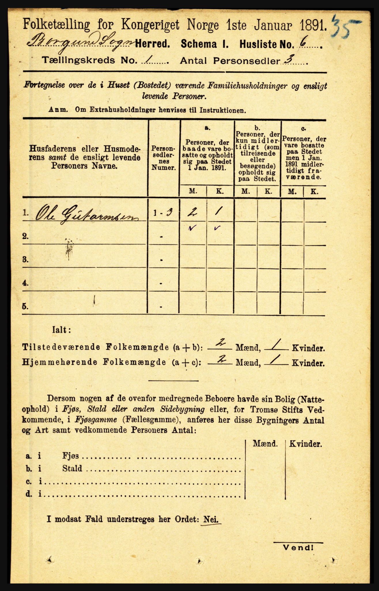 RA, 1891 census for 1423 Borgund, 1891, p. 19