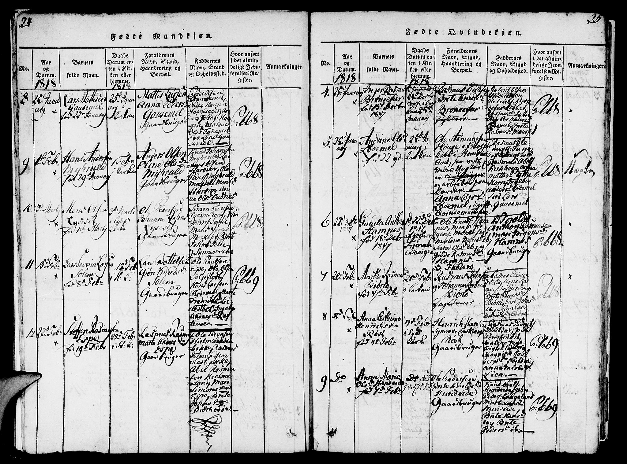 Eid sokneprestembete, AV/SAB-A-82301/H/Haa/Haaa/L0005: Parish register (official) no. A 5, 1816-1830, p. 24-25