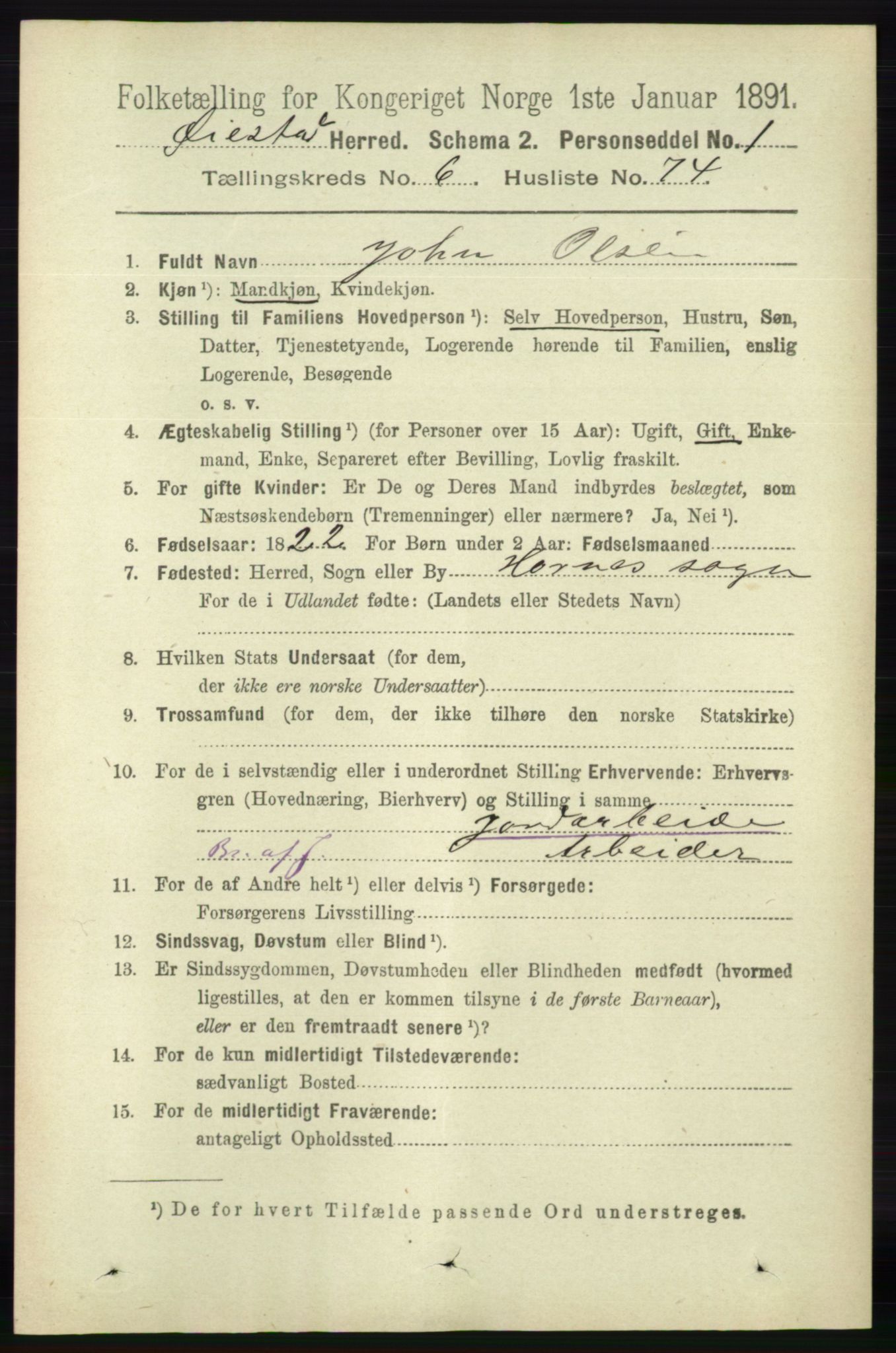 RA, 1891 census for 0920 Øyestad, 1891, p. 2550