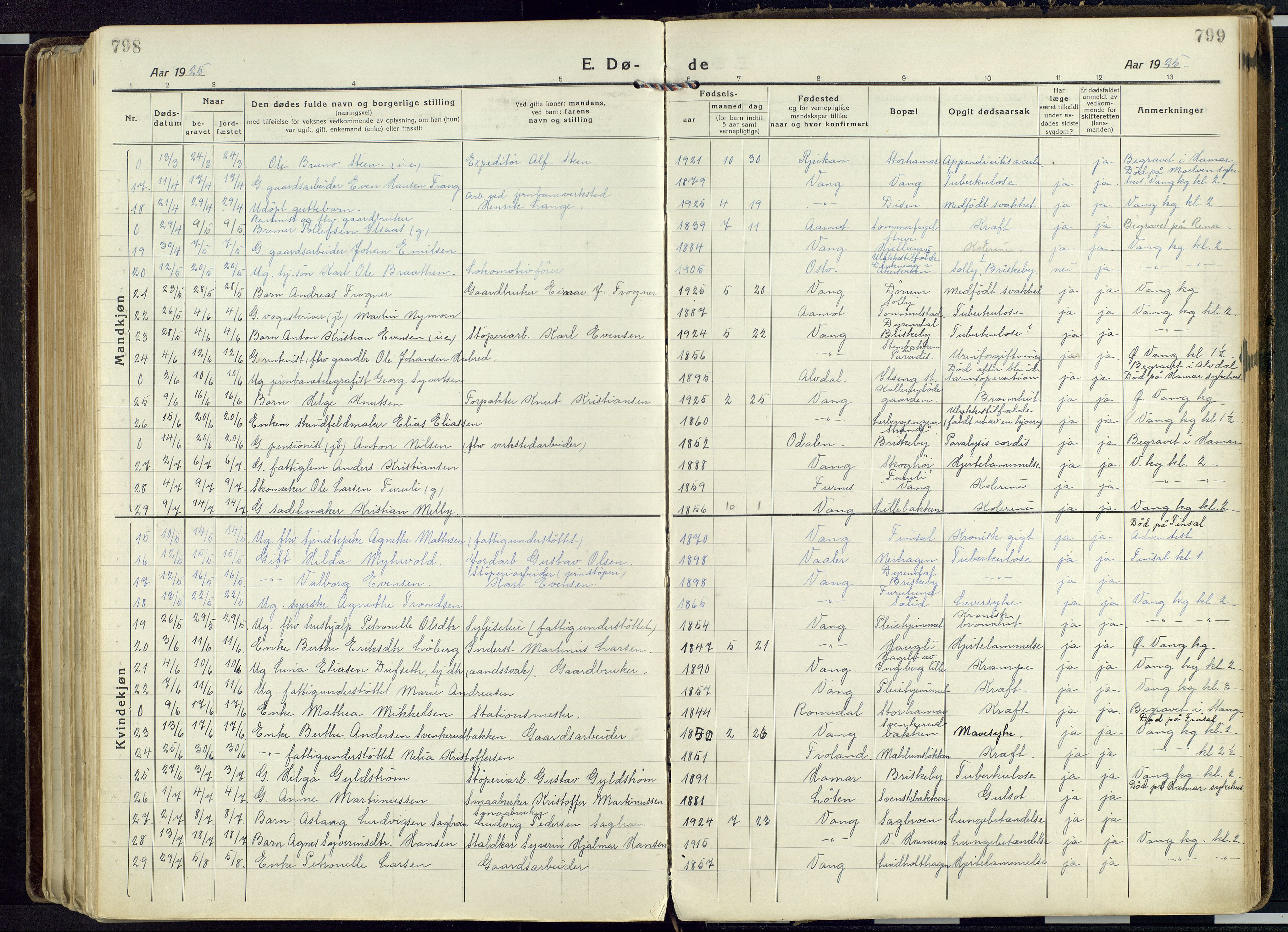 Vang prestekontor, Hedmark, SAH/PREST-008/H/Ha/Haa/L0022: Parish register (official) no. 22, 1918-1944, p. 798-799