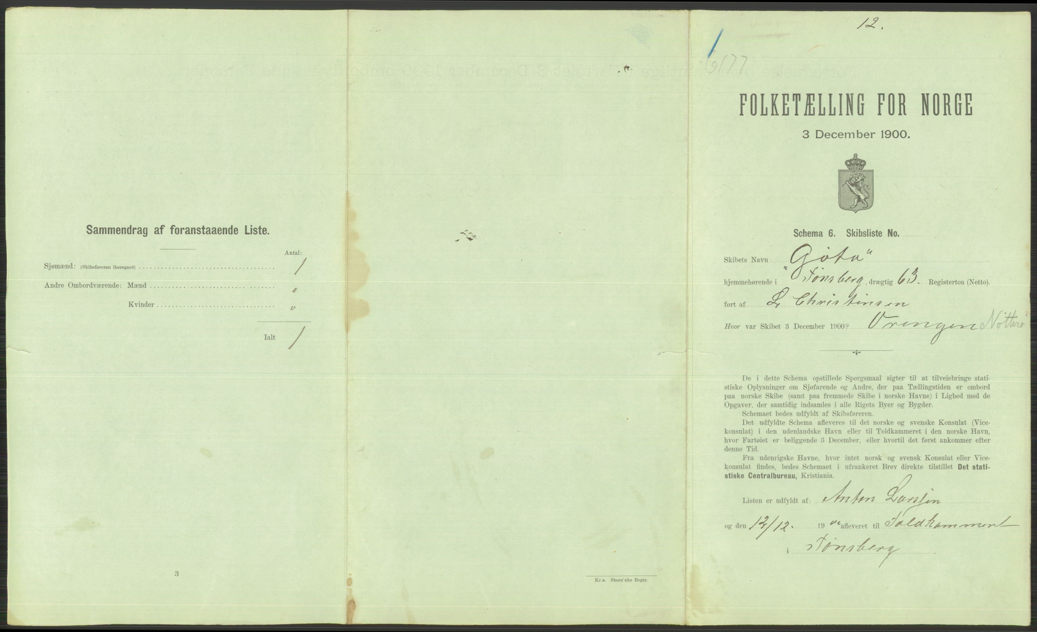 RA, 1900 Census - ship lists from ships in Norwegian harbours, harbours abroad and at sea, 1900, p. 489