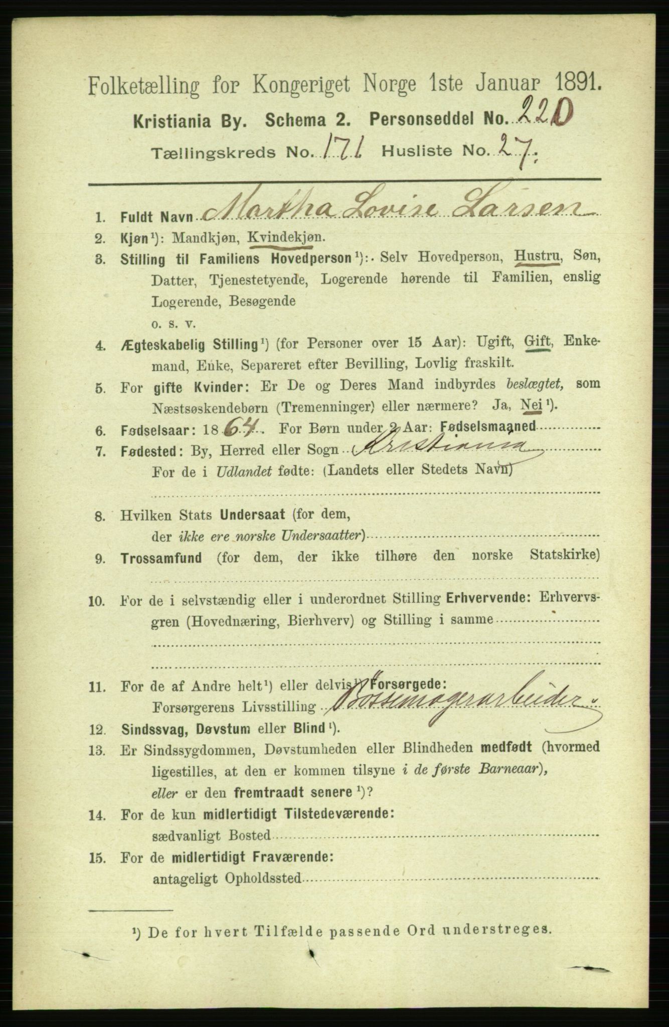RA, 1891 census for 0301 Kristiania, 1891, p. 101457