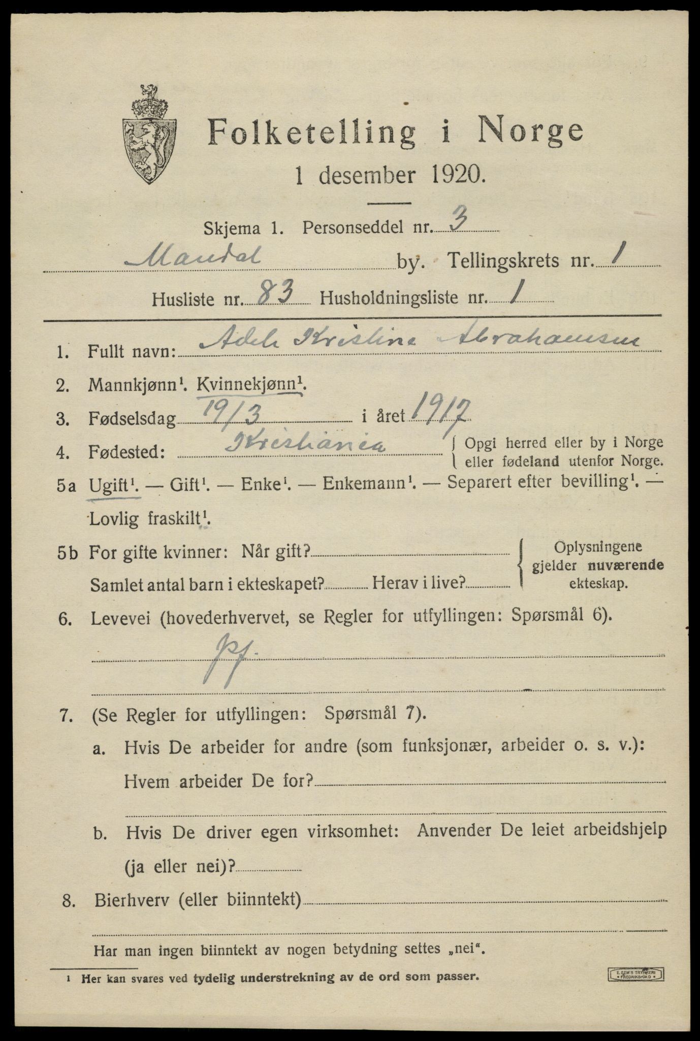 SAK, 1920 census for Mandal, 1920, p. 4097