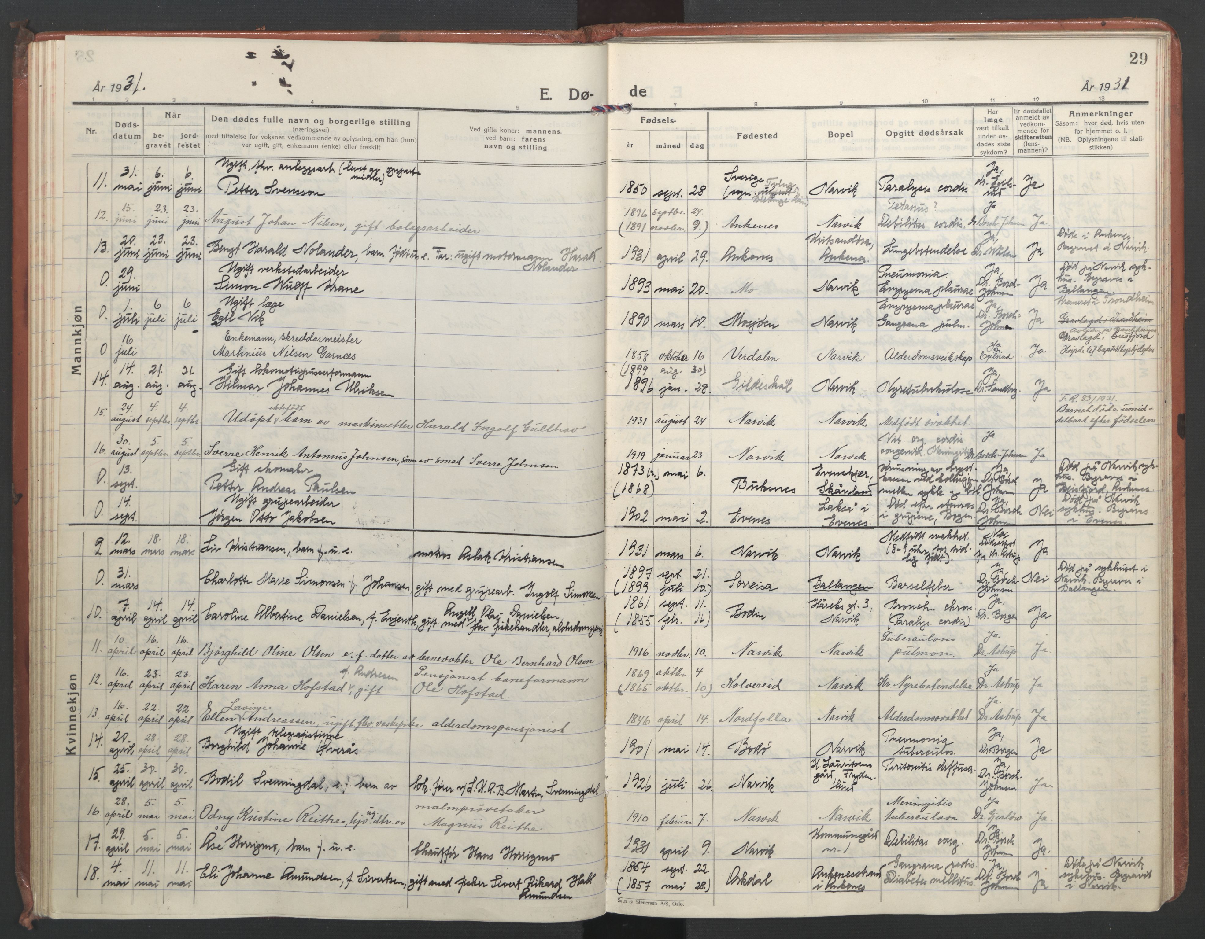 Ministerialprotokoller, klokkerbøker og fødselsregistre - Nordland, AV/SAT-A-1459/871/L1005: Parish register (official) no. 871A21, 1926-1940, p. 29