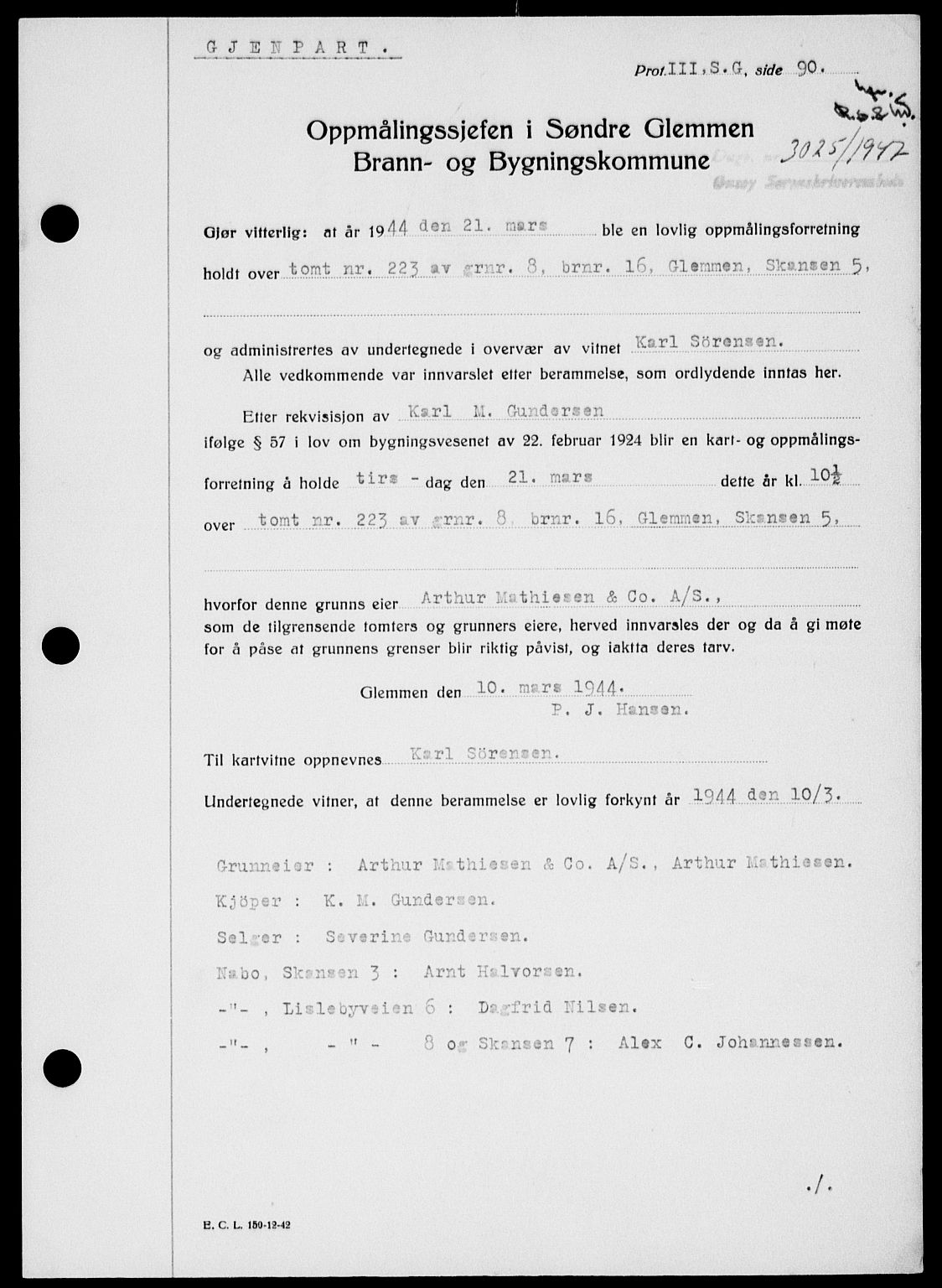 Onsøy sorenskriveri, SAO/A-10474/G/Ga/Gab/L0021: Mortgage book no. II A-21, 1947-1947, Diary no: : 3025/1947
