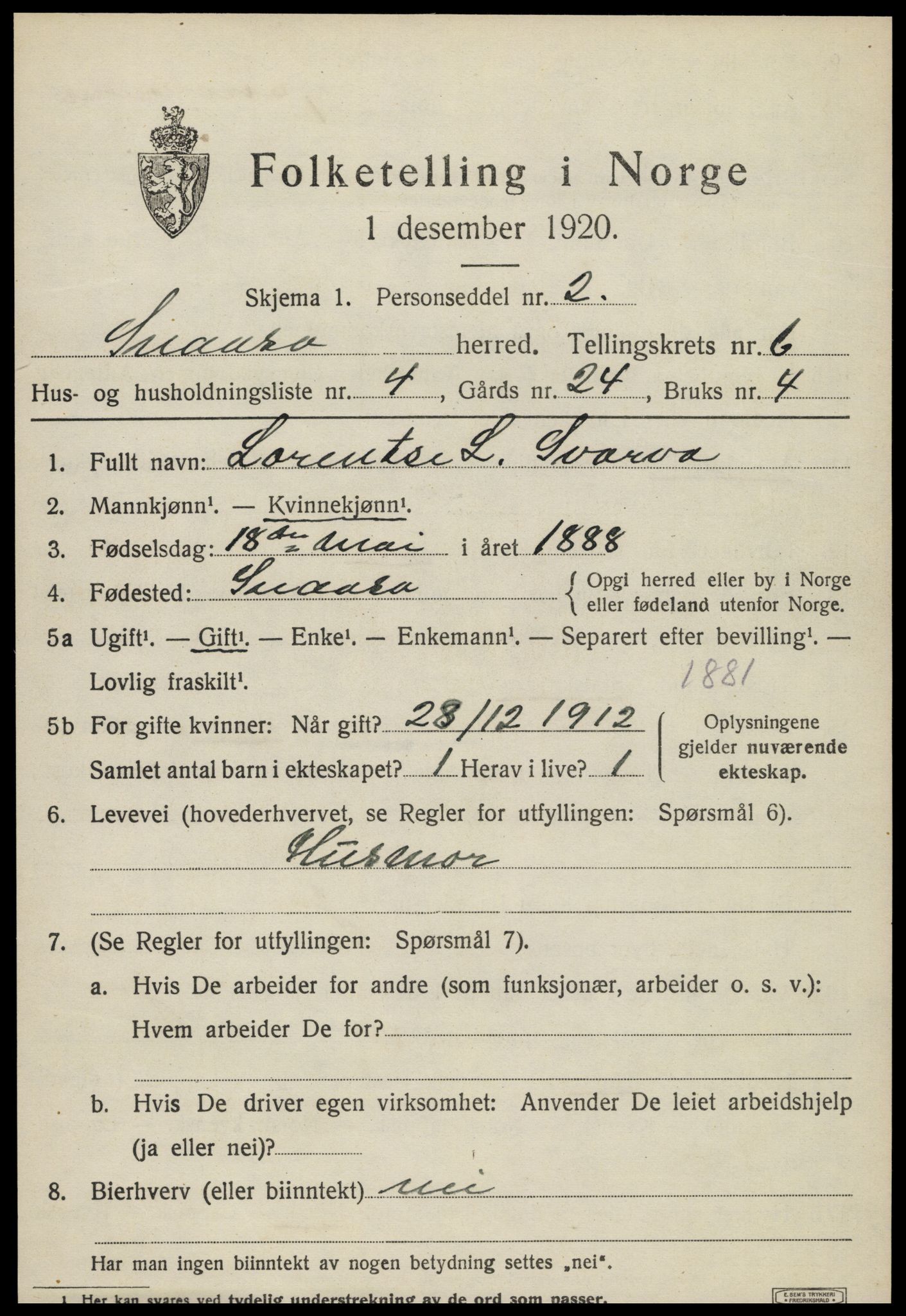 SAT, 1920 census for Snåsa, 1920, p. 2604
