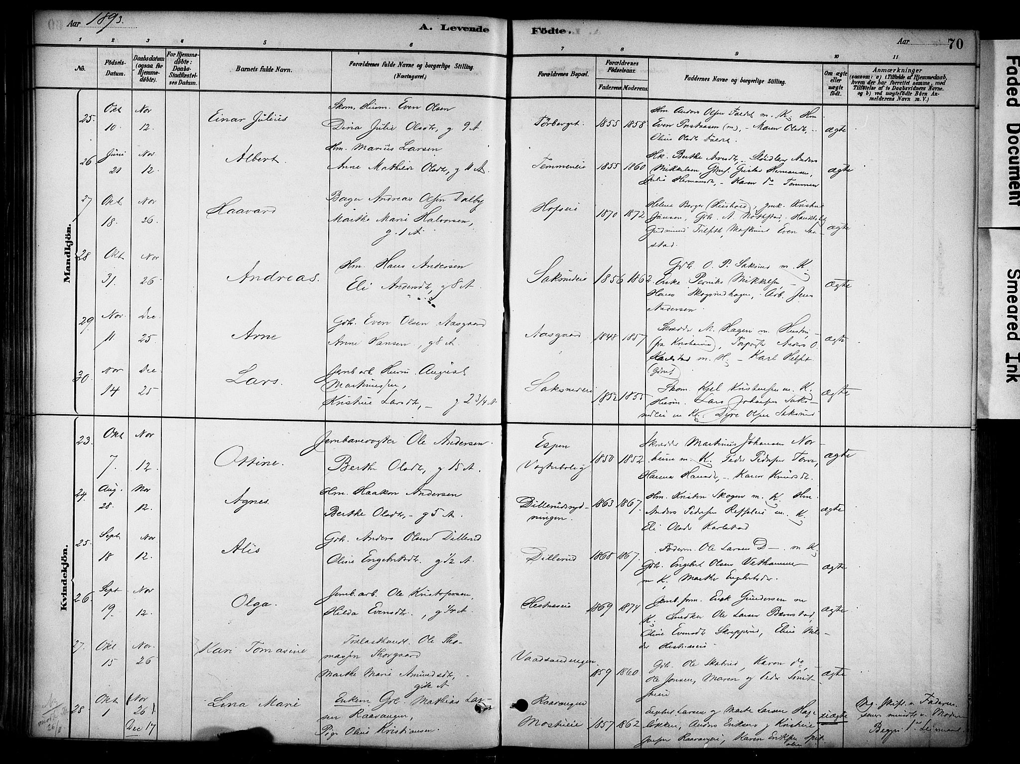 Stange prestekontor, AV/SAH-PREST-002/K/L0018: Parish register (official) no. 18, 1880-1896, p. 70