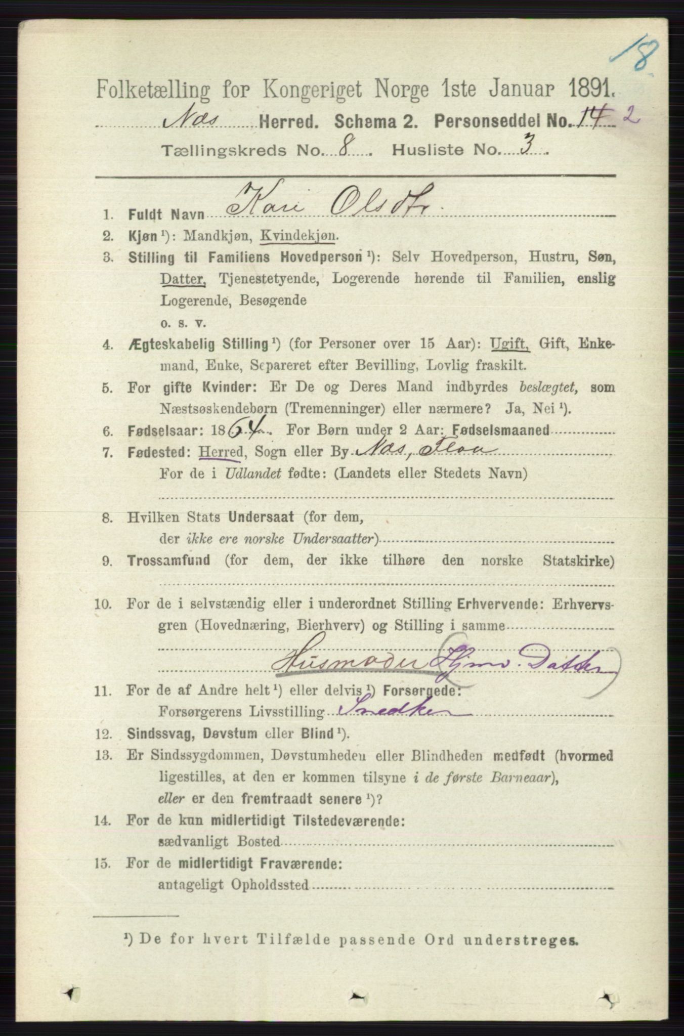 RA, 1891 census for 0616 Nes, 1891, p. 4092