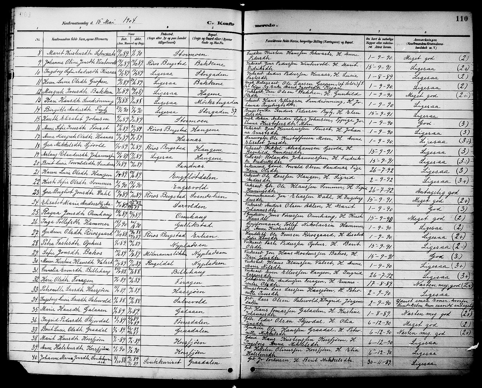 Ministerialprotokoller, klokkerbøker og fødselsregistre - Sør-Trøndelag, SAT/A-1456/681/L0941: Parish register (copy) no. 681C05, 1896-1905, p. 110