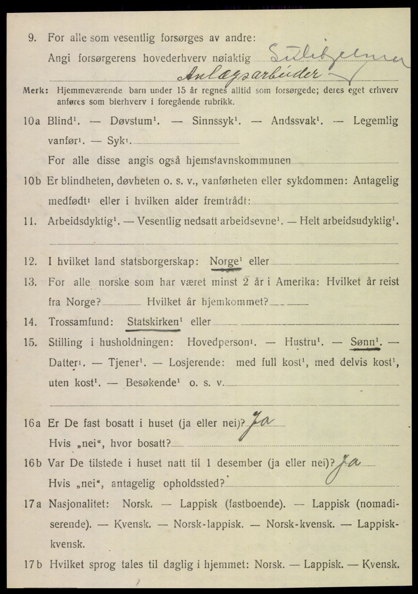 SAT, 1920 census for Fauske, 1920, p. 10447