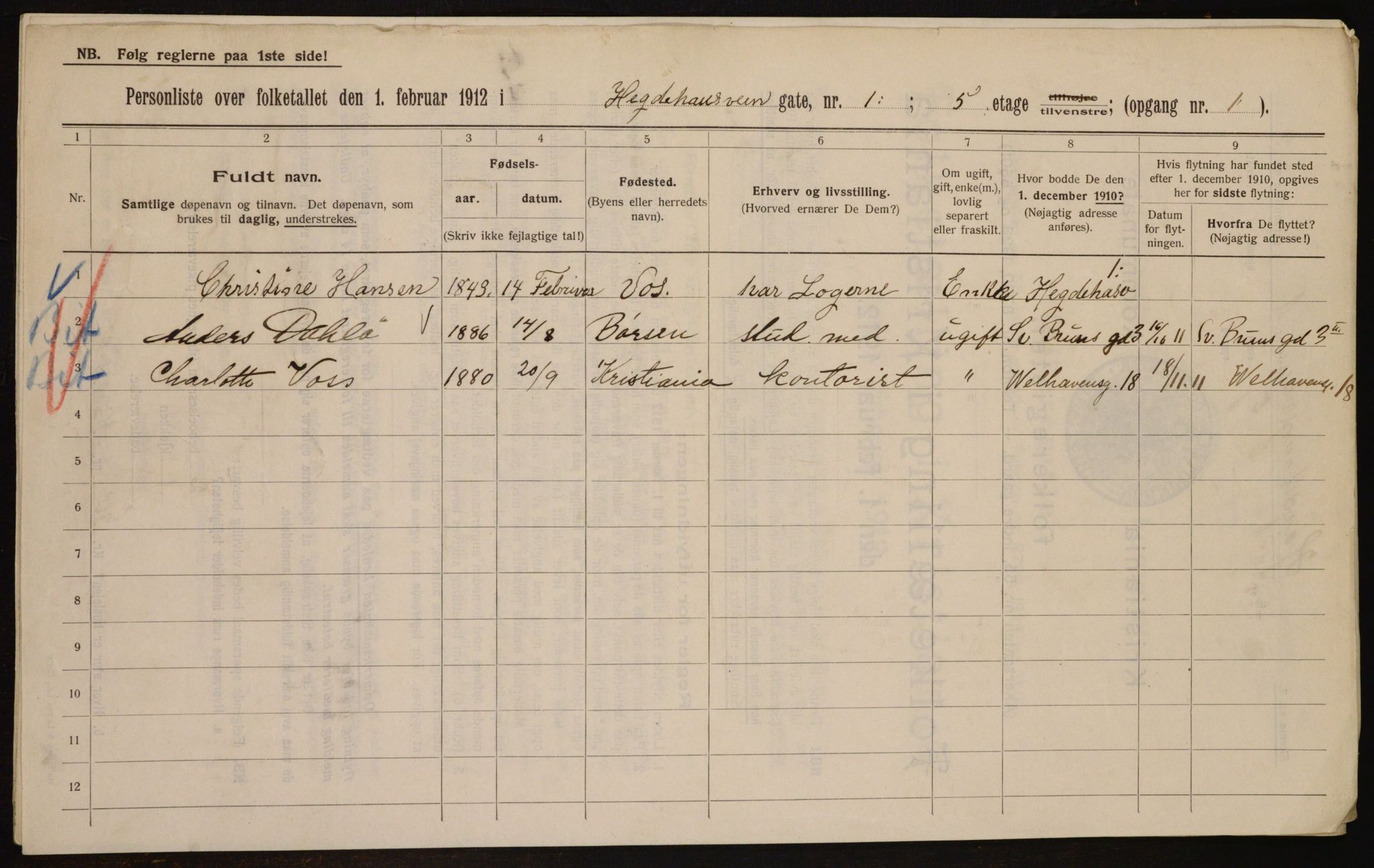 OBA, Municipal Census 1912 for Kristiania, 1912, p. 36291