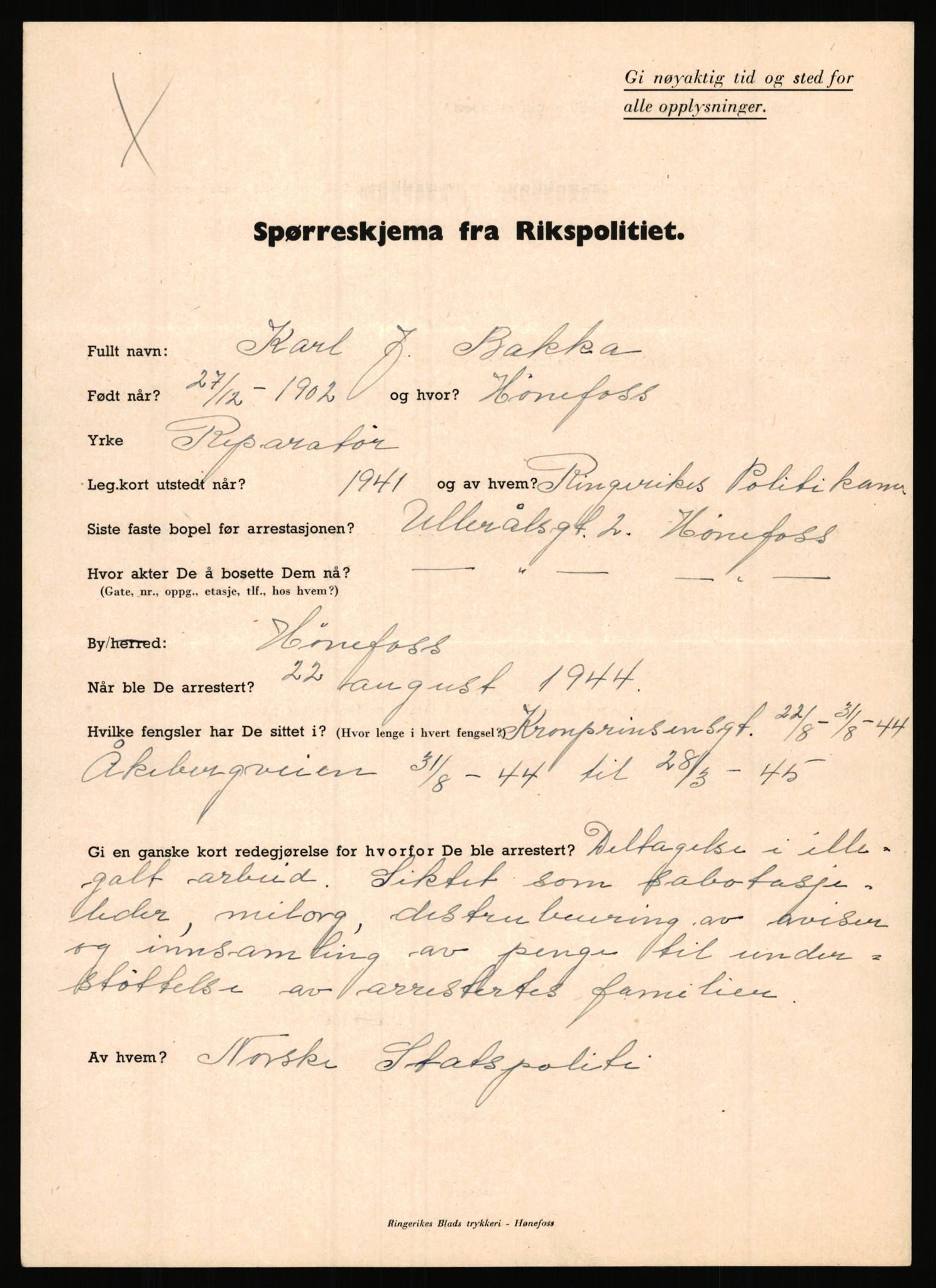 Rikspolitisjefen, AV/RA-S-1560/L/L0001: Abelseth, Rudolf - Berentsen, Odd, 1940-1945, p. 1079