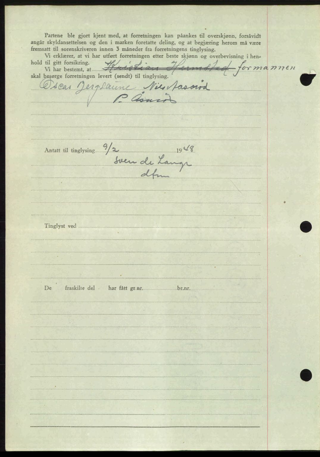 Fosen sorenskriveri, AV/SAT-A-1107/1/2/2C: Mortgage book no. A7-9, 1947-1949, Diary no: : 179/1948