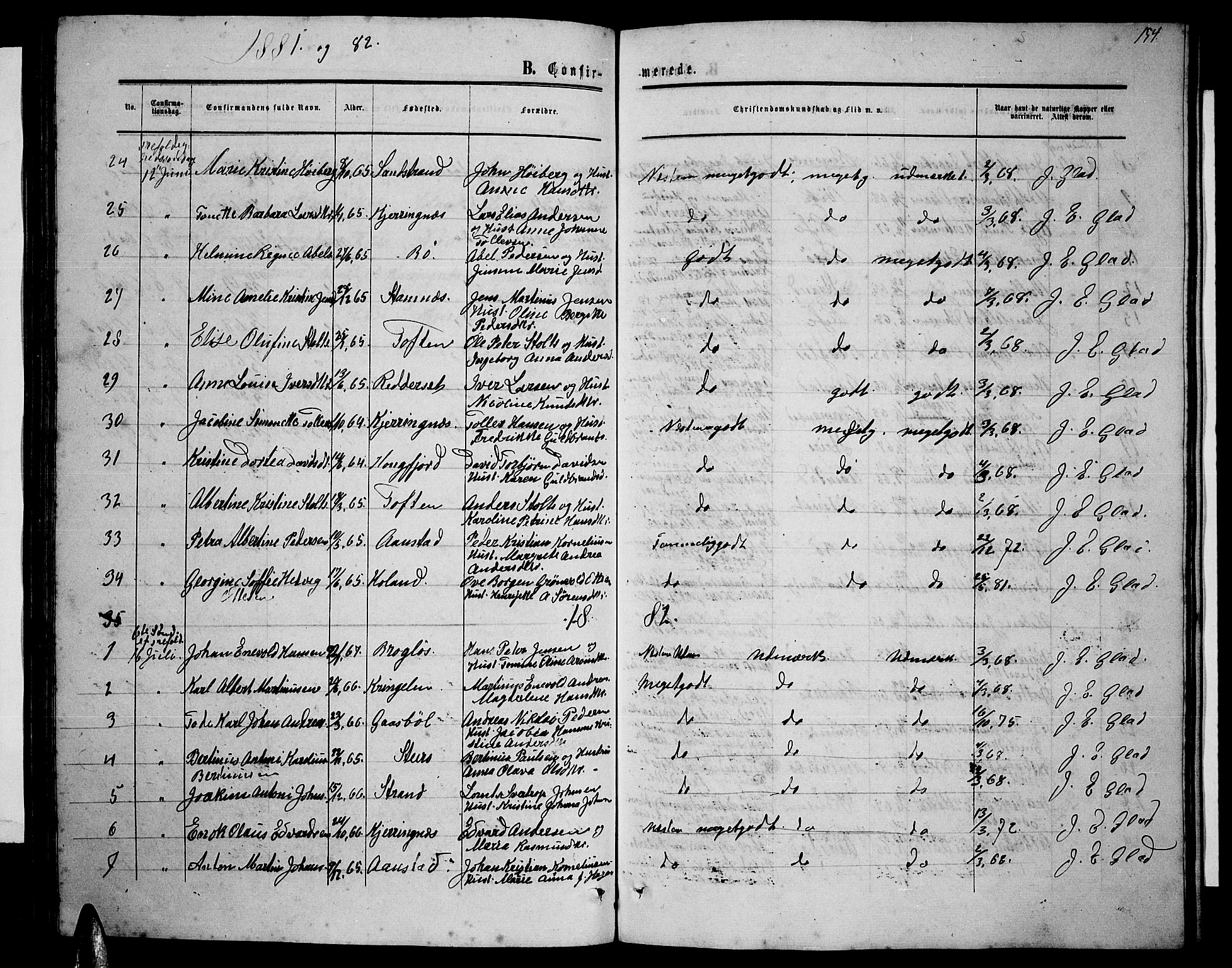 Ministerialprotokoller, klokkerbøker og fødselsregistre - Nordland, AV/SAT-A-1459/895/L1381: Parish register (copy) no. 895C03, 1864-1885, p. 154