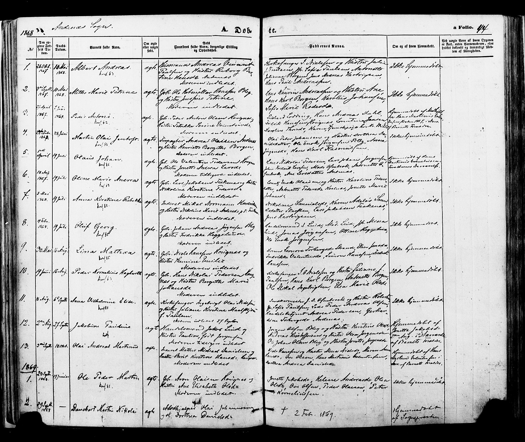 Ministerialprotokoller, klokkerbøker og fødselsregistre - Nordland, AV/SAT-A-1459/897/L1398: Parish register (official) no. 897A05 /2, 1867-1880, p. 44