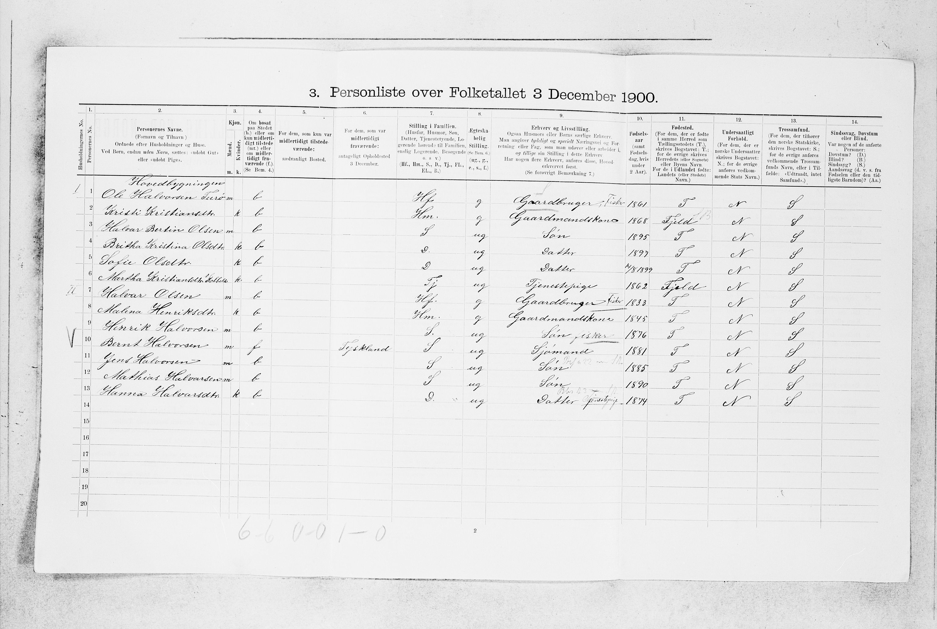 SAB, 1900 census for Herdla, 1900, p. 626
