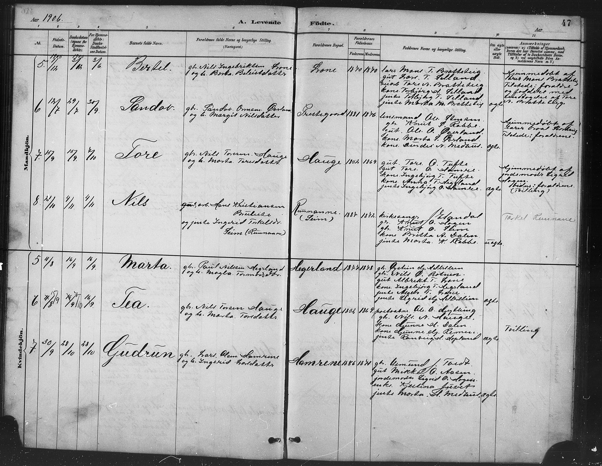 Røldal sokneprestembete, SAB/A-100247: Parish register (copy) no. A 3, 1887-1917, p. 47
