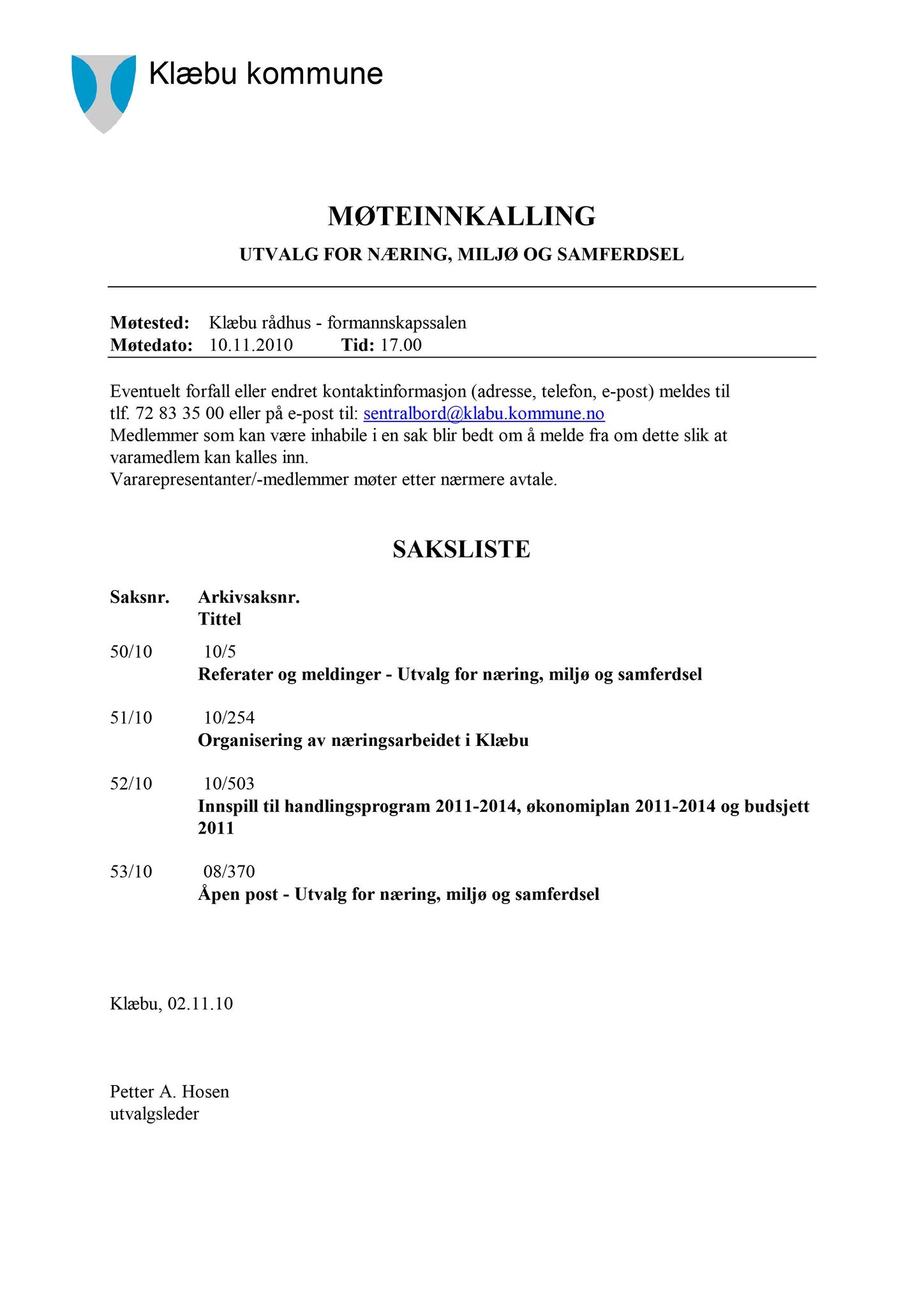 Klæbu Kommune, TRKO/KK/13-NMS/L003: Utvalg for næring, miljø og samferdsel, 2010, p. 156