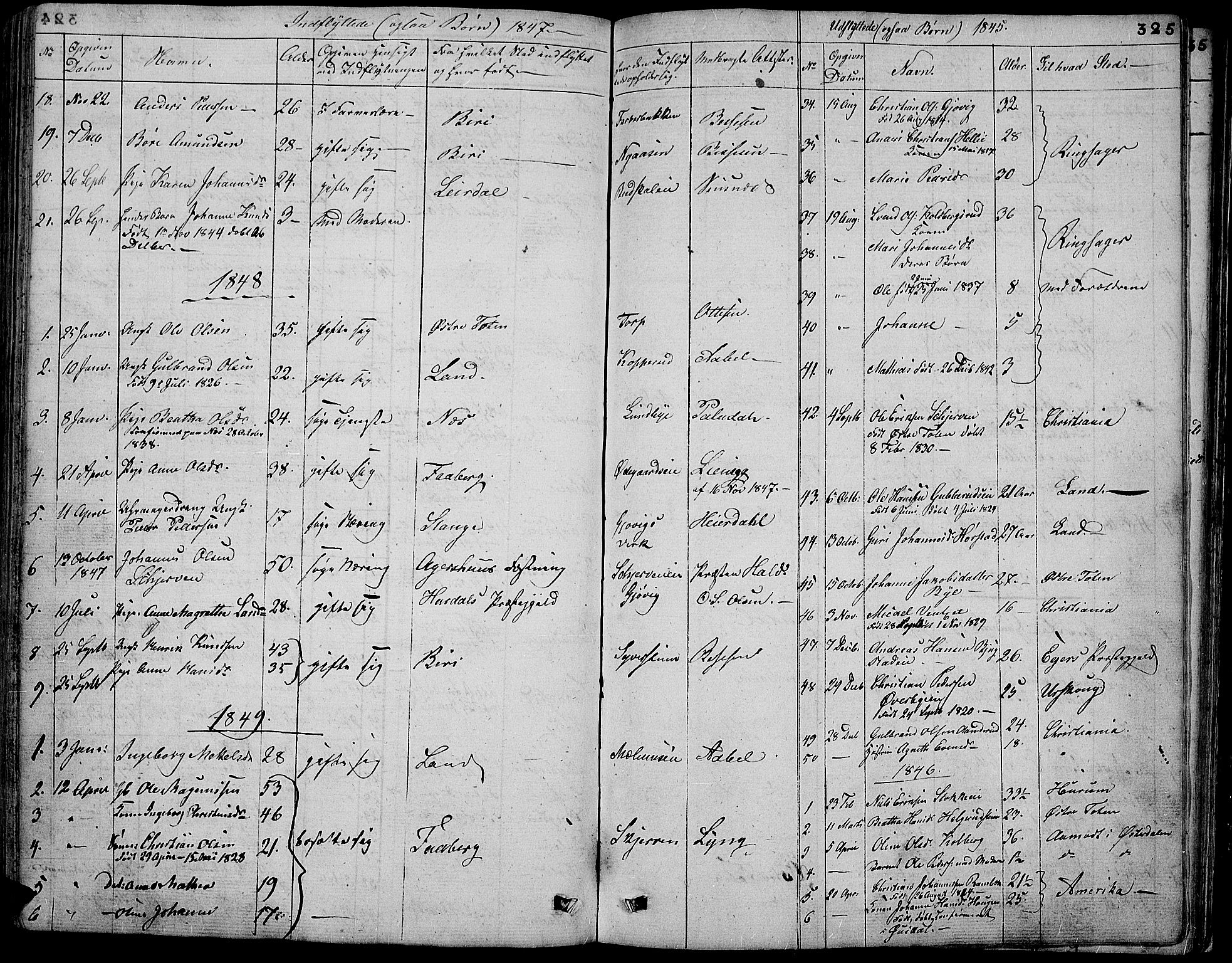 Vardal prestekontor, SAH/PREST-100/H/Ha/Hab/L0004: Parish register (copy) no. 4, 1831-1853, p. 325