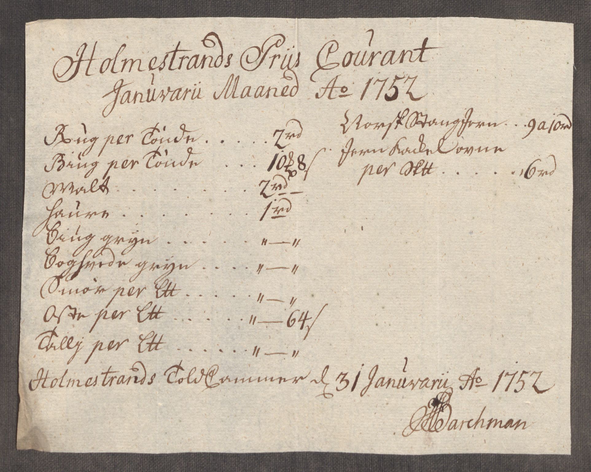 Rentekammeret inntil 1814, Realistisk ordnet avdeling, RA/EA-4070/Oe/L0004: [Ø1]: Priskuranter, 1749-1752, p. 866