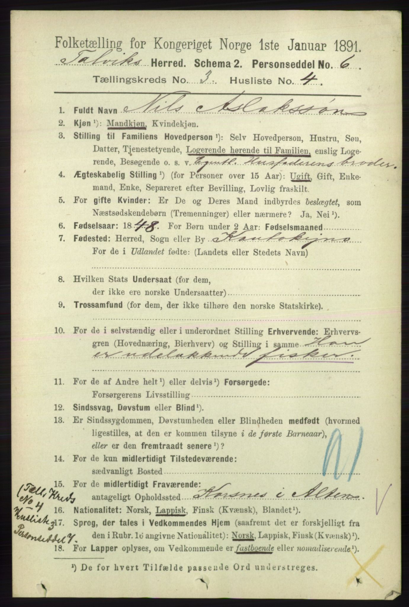 RA, 1891 census for 2013 Talvik, 1891, p. 742