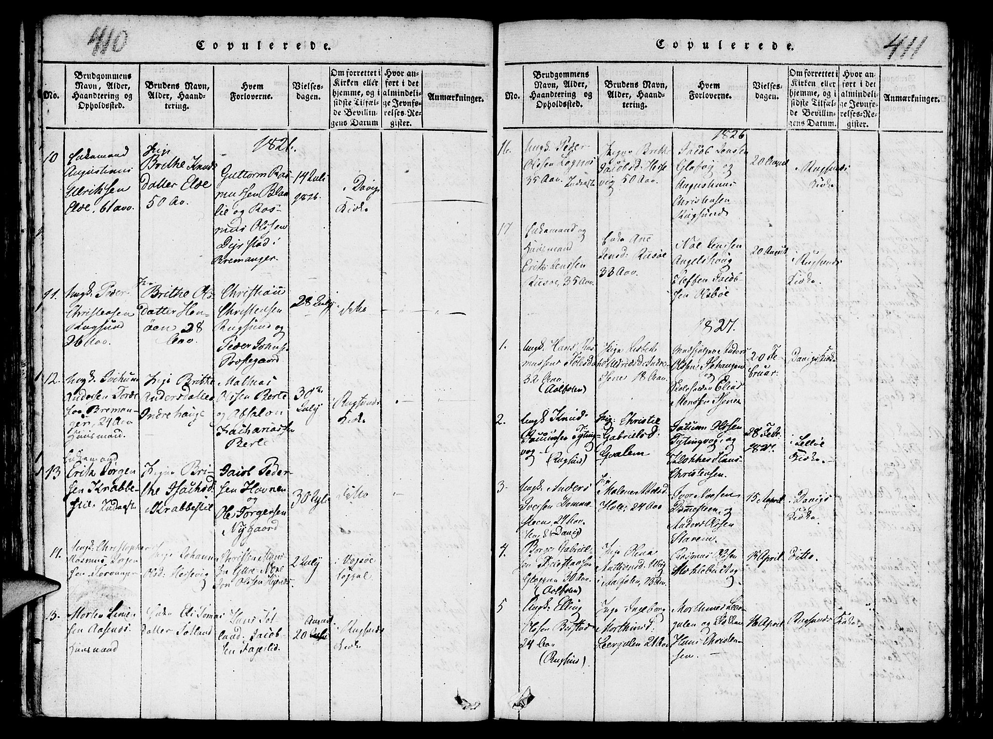 Davik sokneprestembete, AV/SAB-A-79701/H/Haa/Haaa/L0003: Parish register (official) no. A 3, 1816-1830, p. 410-411