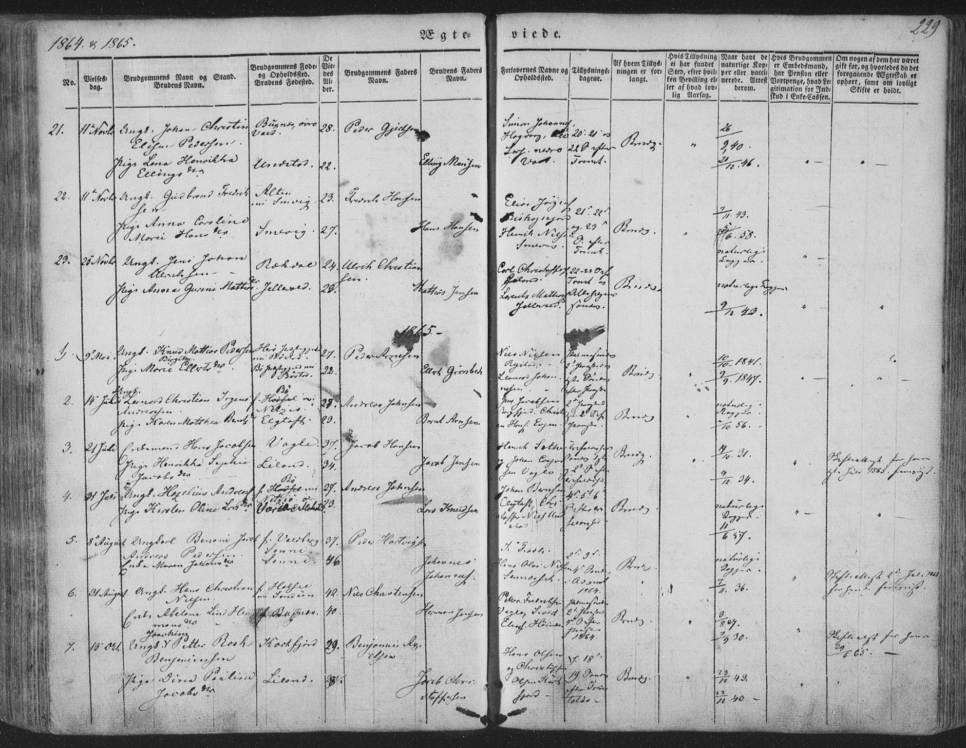 Ministerialprotokoller, klokkerbøker og fødselsregistre - Nordland, SAT/A-1459/880/L1131: Parish register (official) no. 880A05, 1844-1868, p. 229