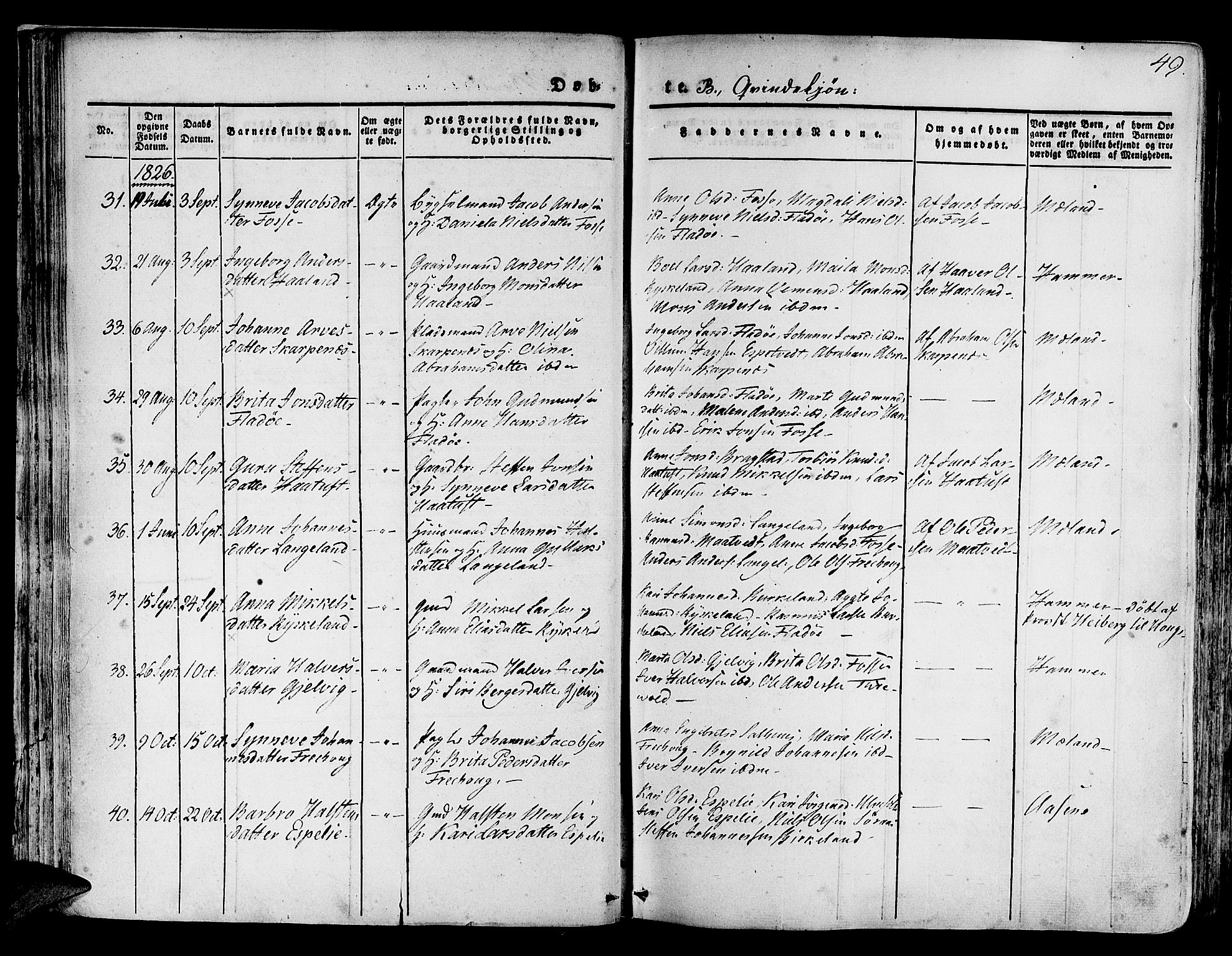 Hamre sokneprestembete, AV/SAB-A-75501/H/Ha/Haa/Haaa/L0011: Parish register (official) no. A 11, 1826-1834, p. 49