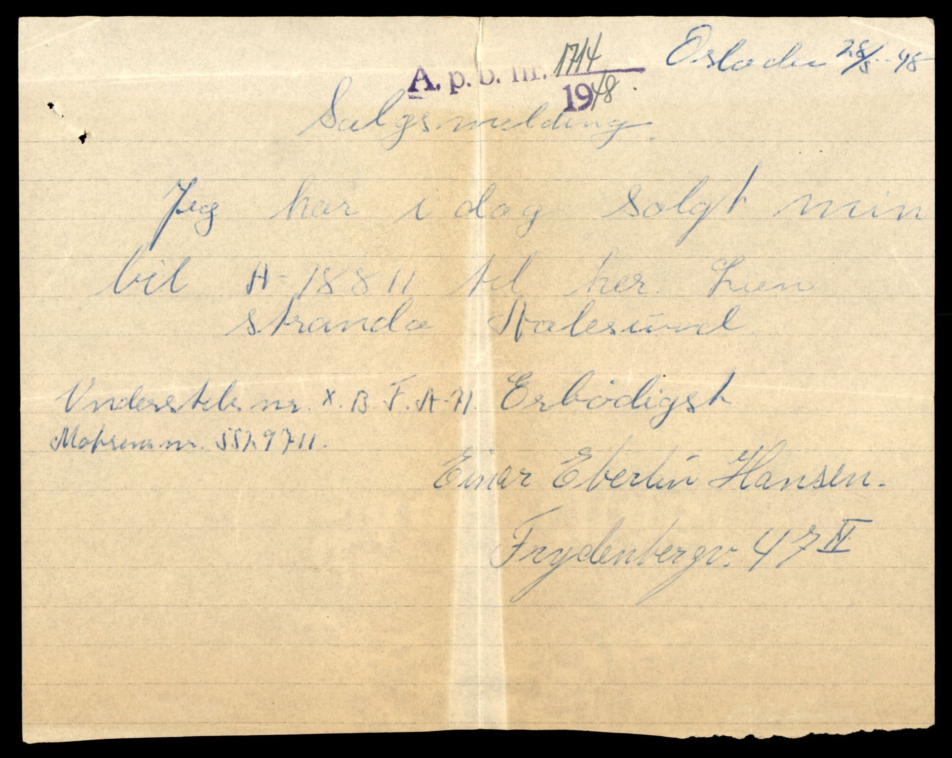 Møre og Romsdal vegkontor - Ålesund trafikkstasjon, AV/SAT-A-4099/F/Fe/L0022: Registreringskort for kjøretøy T 10584 - T 10694, 1927-1998, p. 1537