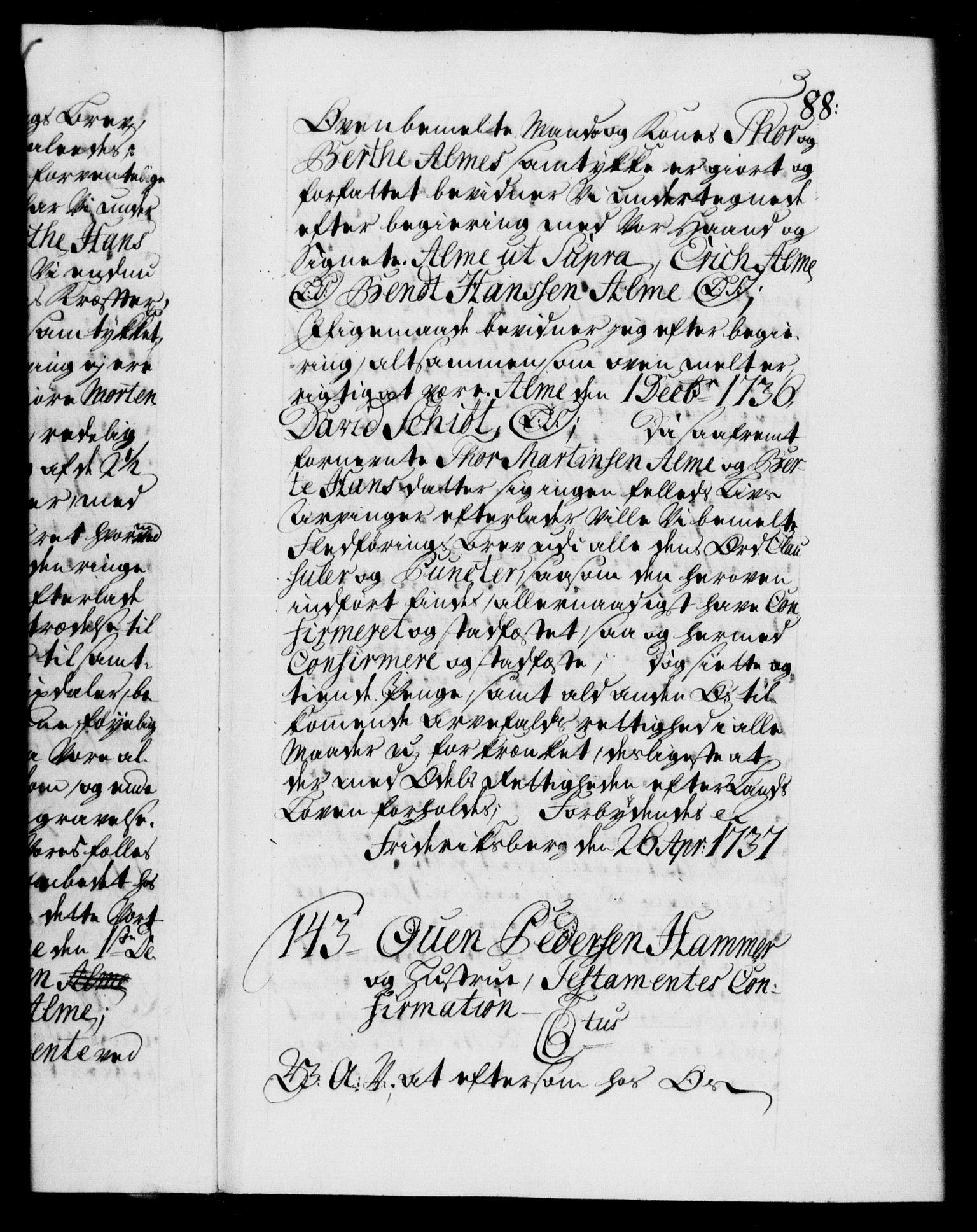 Danske Kanselli 1572-1799, AV/RA-EA-3023/F/Fc/Fca/Fcaa/L0030: Norske registre, 1737-1738, p. 88a