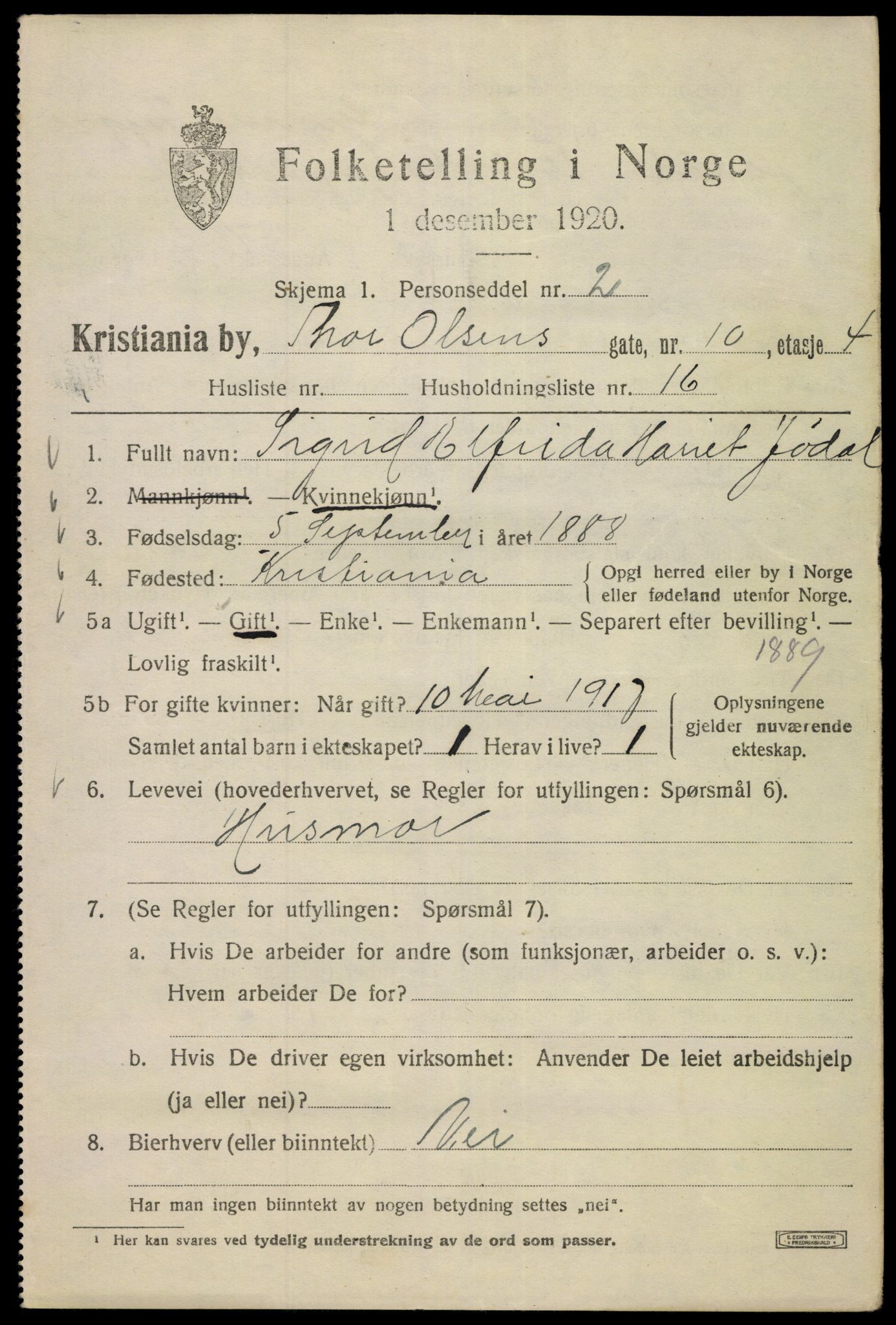 SAO, 1920 census for Kristiania, 1920, p. 574183