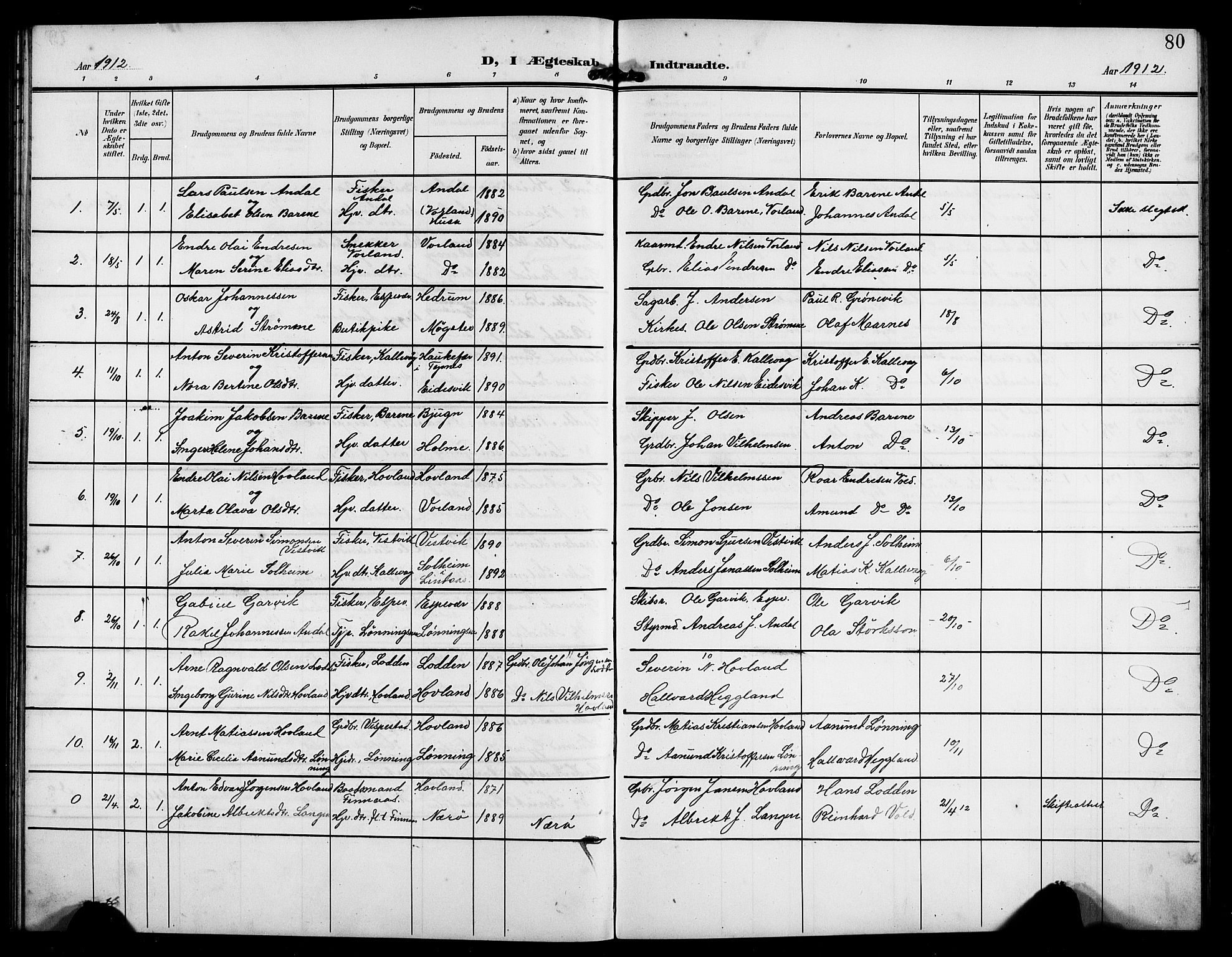 Finnås sokneprestembete, SAB/A-99925/H/Ha/Hab/Habc/L0003: Parish register (copy) no. C 3, 1907-1917, p. 80