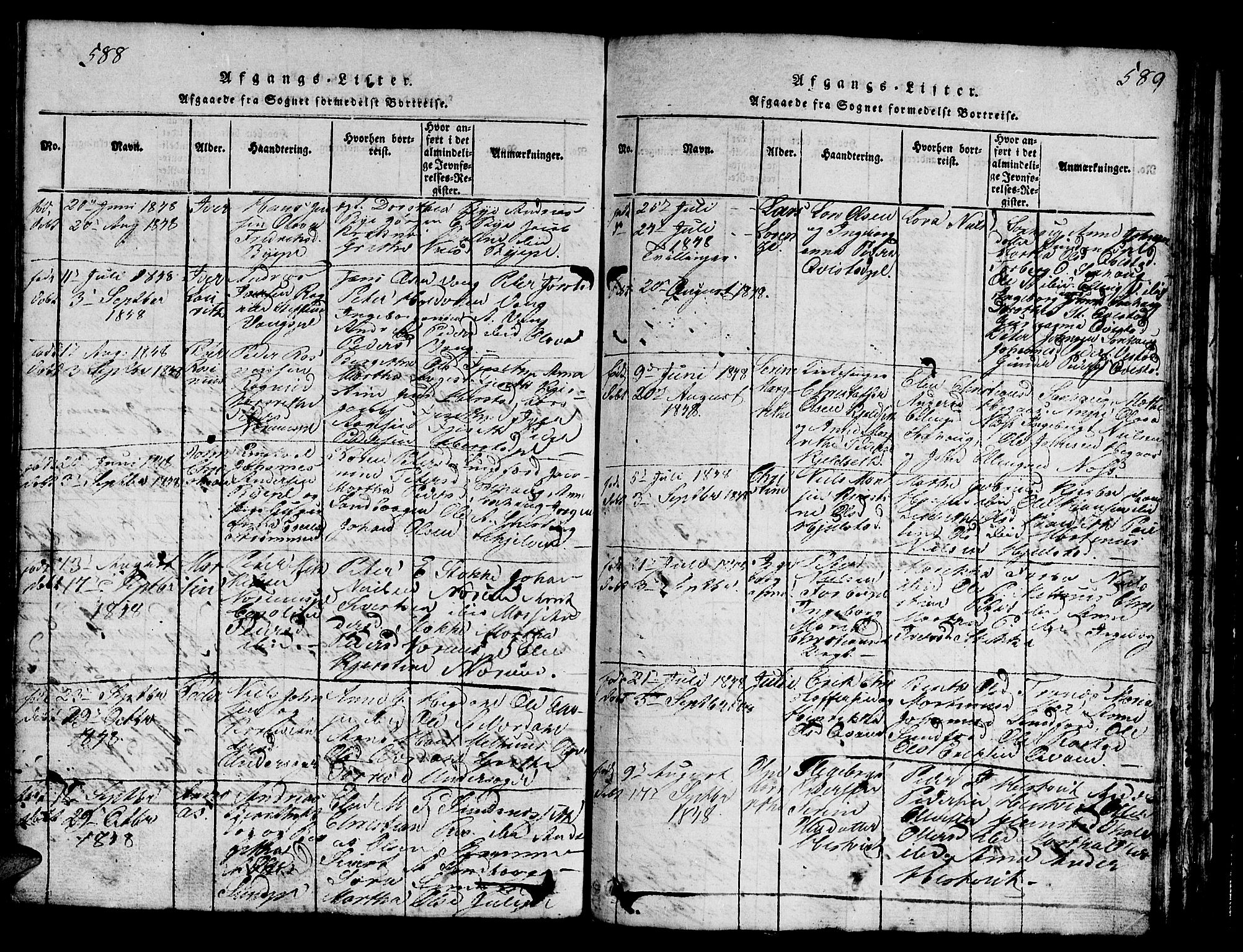 Ministerialprotokoller, klokkerbøker og fødselsregistre - Nord-Trøndelag, AV/SAT-A-1458/730/L0298: Parish register (copy) no. 730C01, 1816-1849, p. 588-589