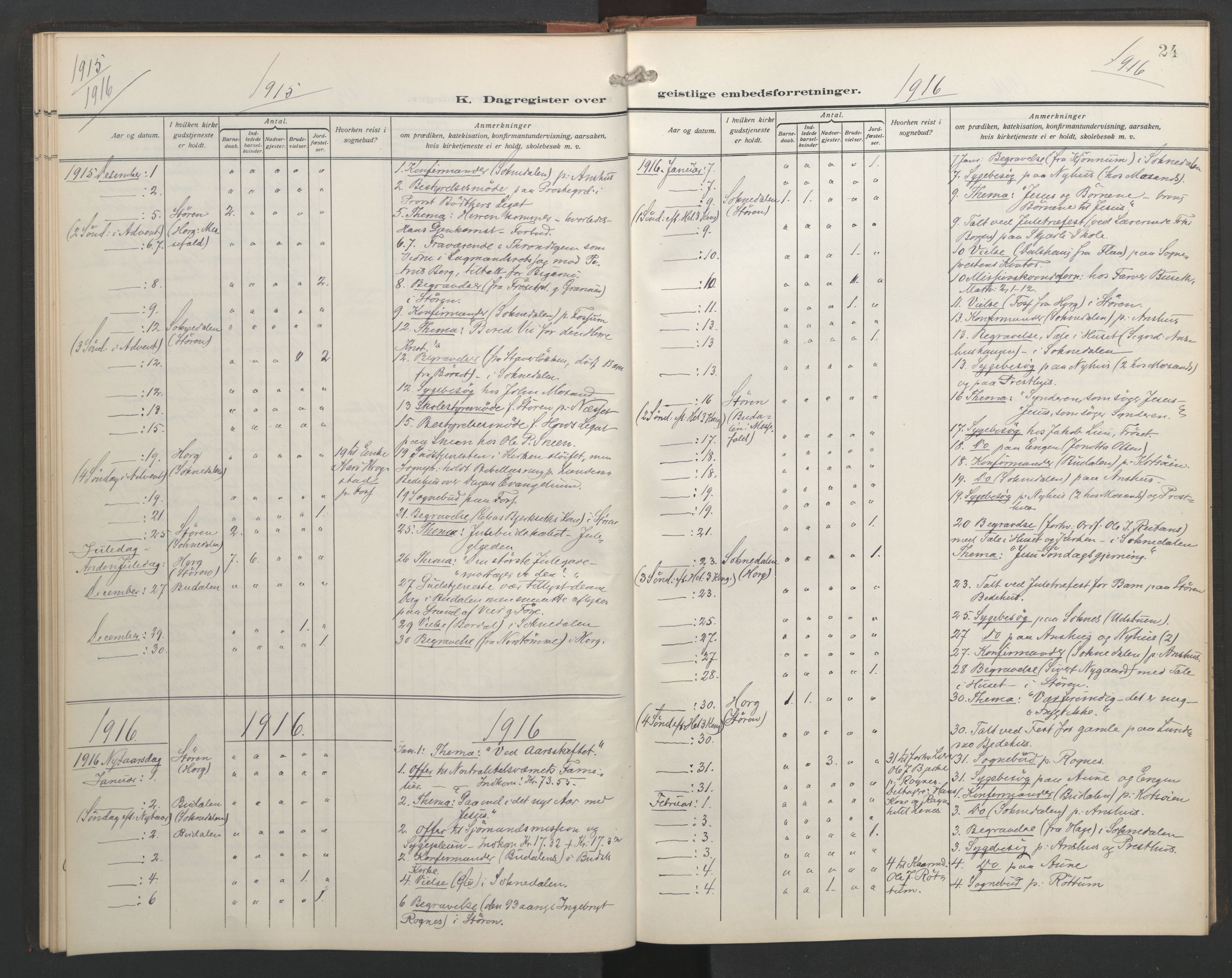 Ministerialprotokoller, klokkerbøker og fødselsregistre - Sør-Trøndelag, SAT/A-1456/687/L1006: Diary records no. 687A12, 1912-1931, p. 24