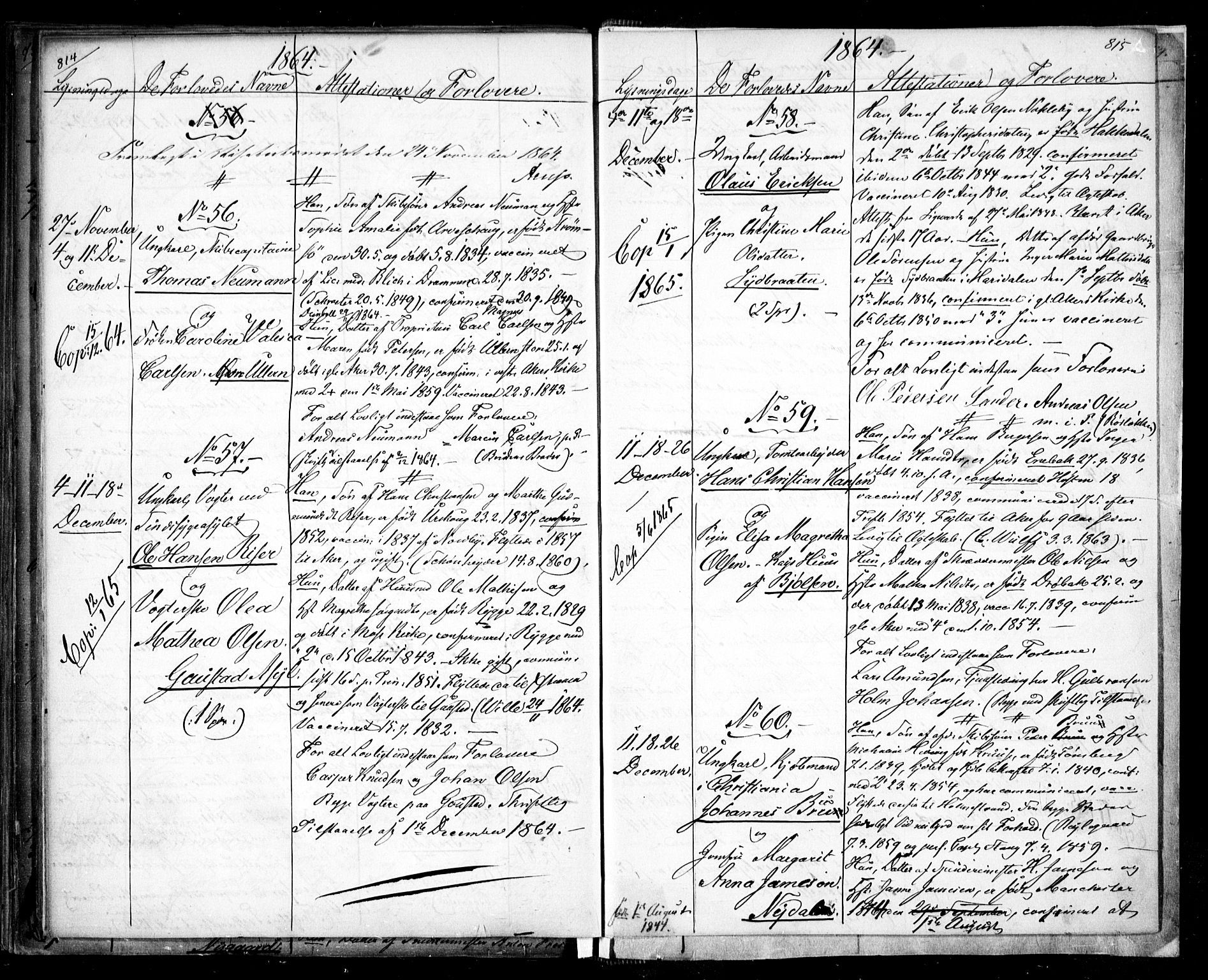 Aker prestekontor kirkebøker, AV/SAO-A-10861/H/L0005: Banns register no. 5, 1853-1864, p. 814-815