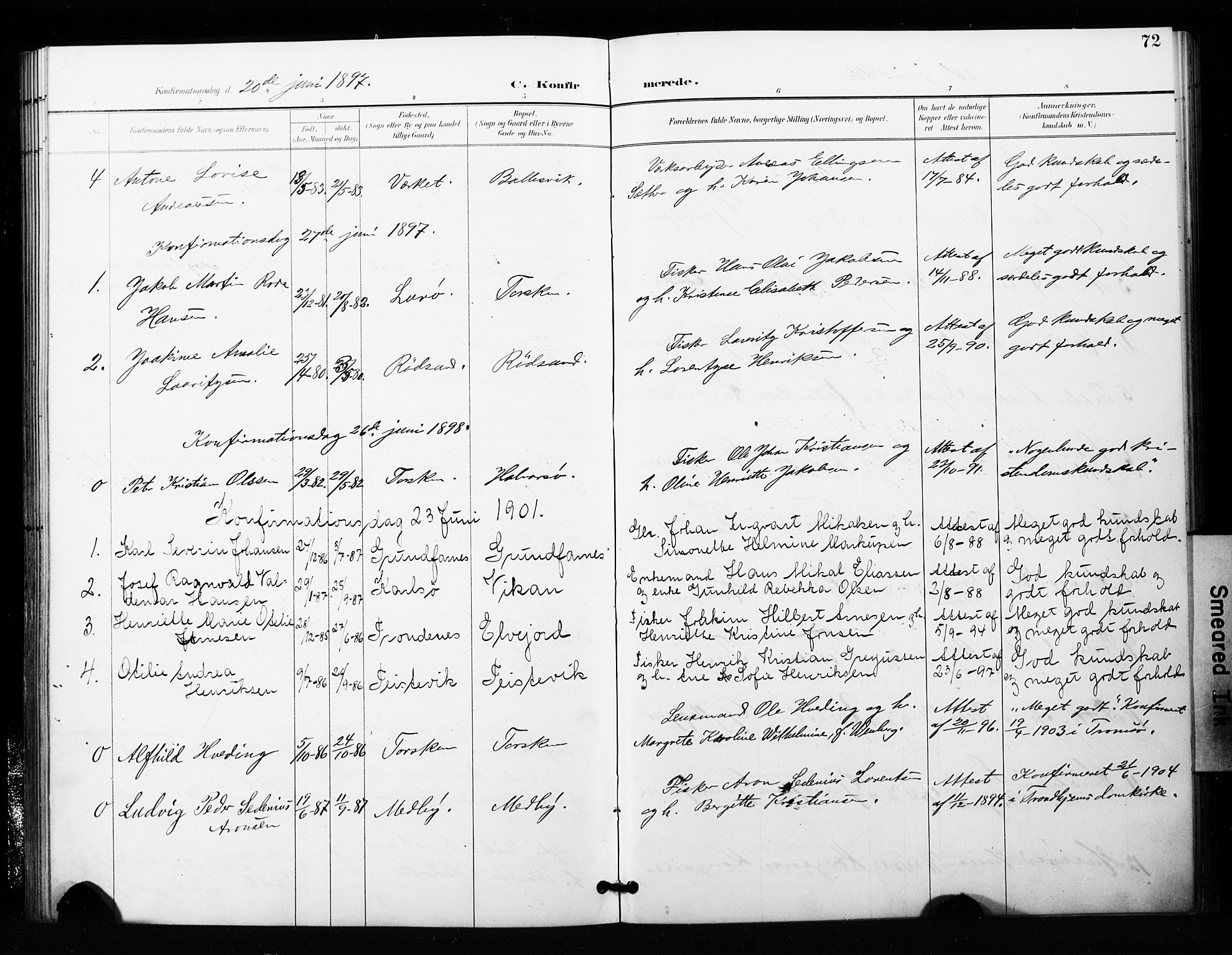 Berg sokneprestkontor, SATØ/S-1318/G/Ga/Gaa/L0006kirke: Parish register (official) no. 6, 1894-1904, p. 72