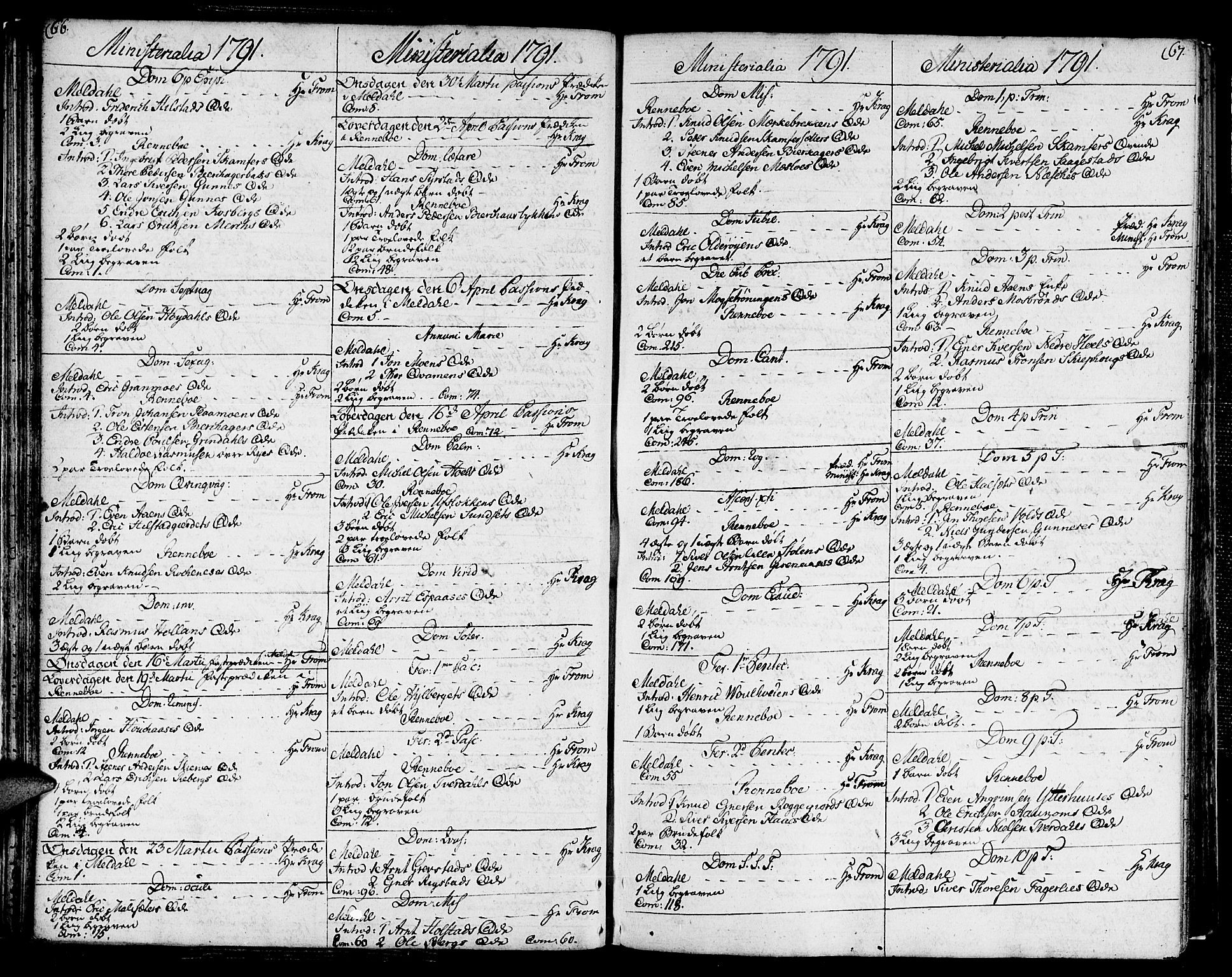 Ministerialprotokoller, klokkerbøker og fødselsregistre - Sør-Trøndelag, SAT/A-1456/672/L0852: Parish register (official) no. 672A05, 1776-1815, p. 66-67
