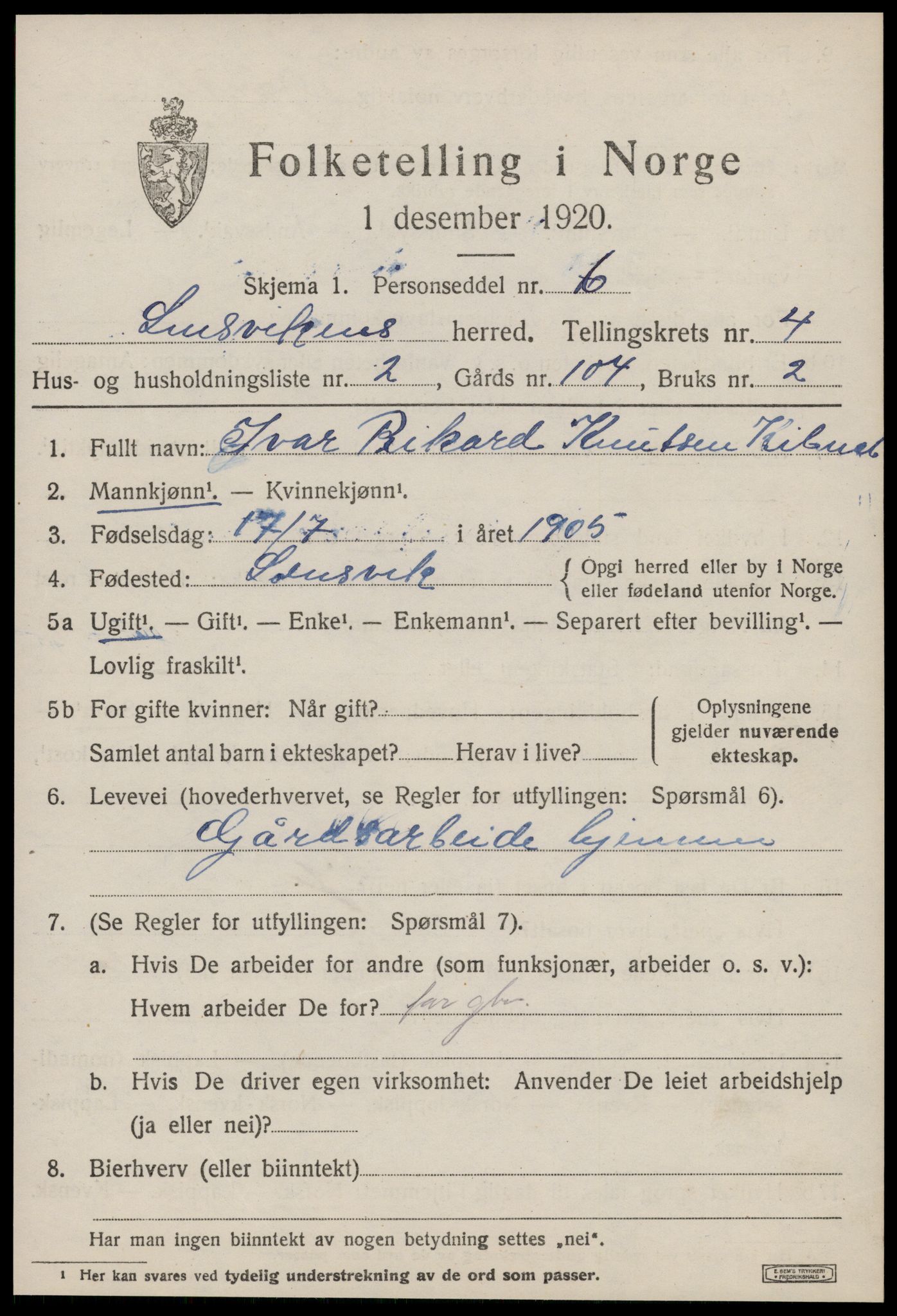 SAT, 1920 census for Lensvik, 1920, p. 2166