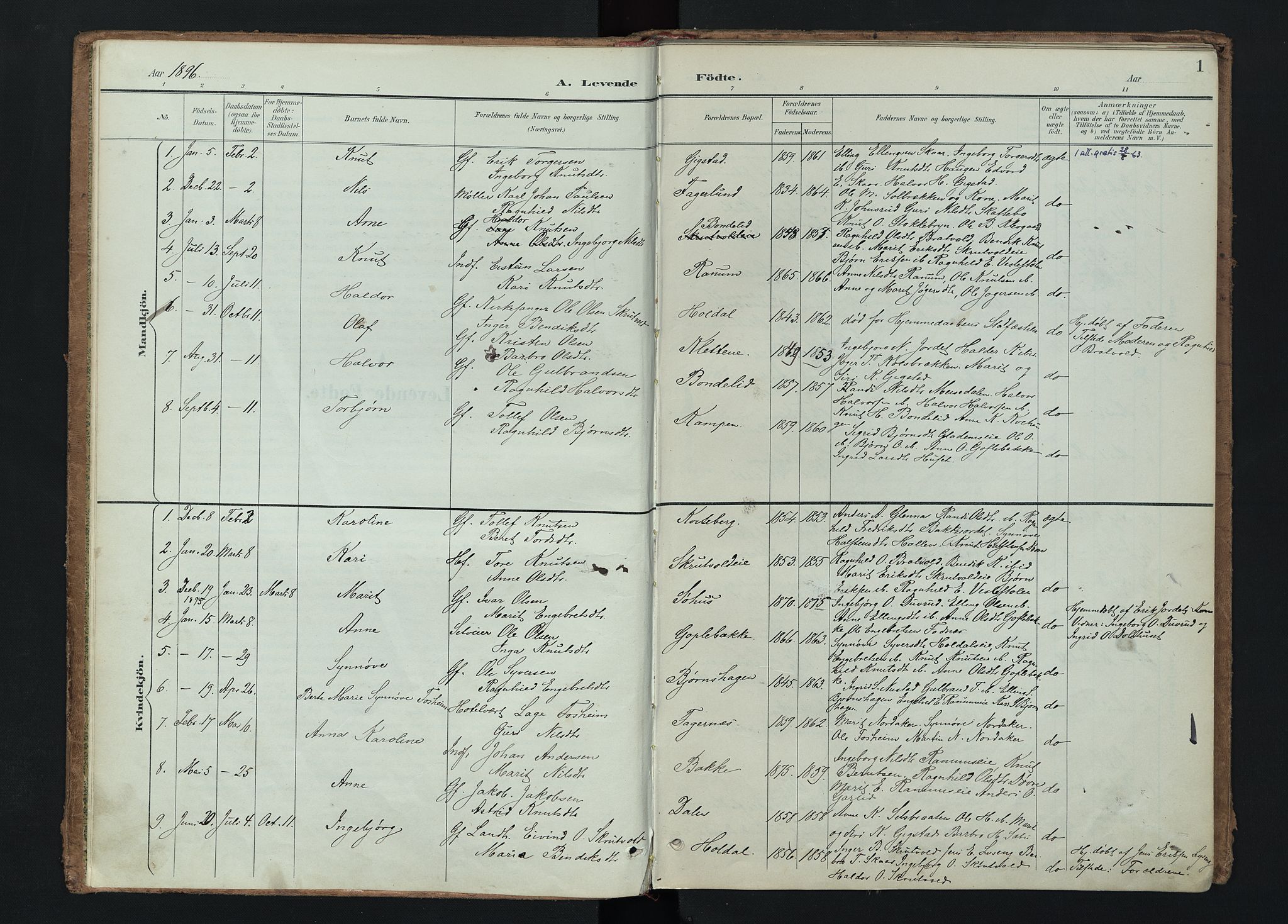 Nord-Aurdal prestekontor, SAH/PREST-132/H/Ha/Haa/L0015: Parish register (official) no. 15, 1896-1914, p. 1