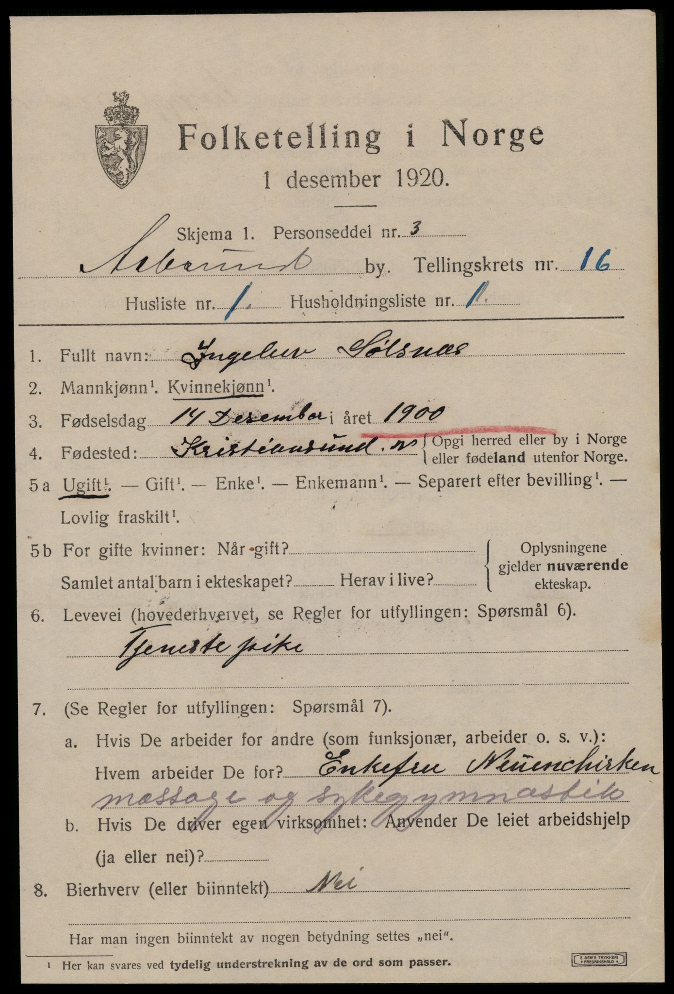 SAT, 1920 census for Ålesund, 1920, p. 30540