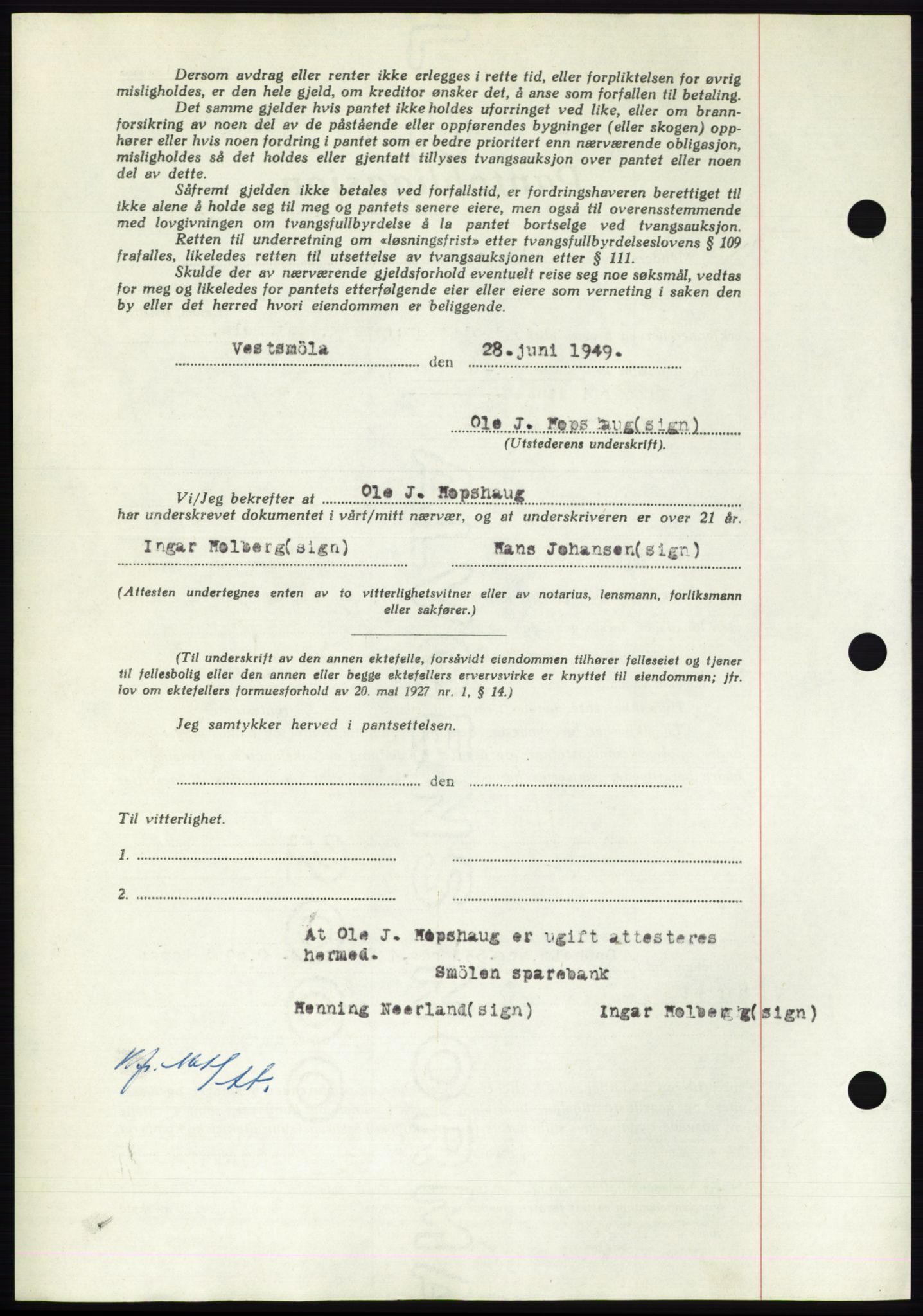 Nordmøre sorenskriveri, AV/SAT-A-4132/1/2/2Ca: Mortgage book no. B102, 1949-1949, Diary no: : 2022/1949