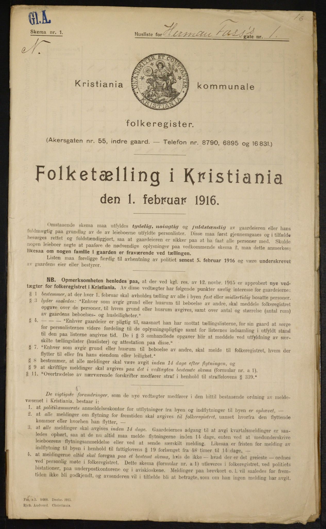 OBA, Municipal Census 1916 for Kristiania, 1916, p. 39159