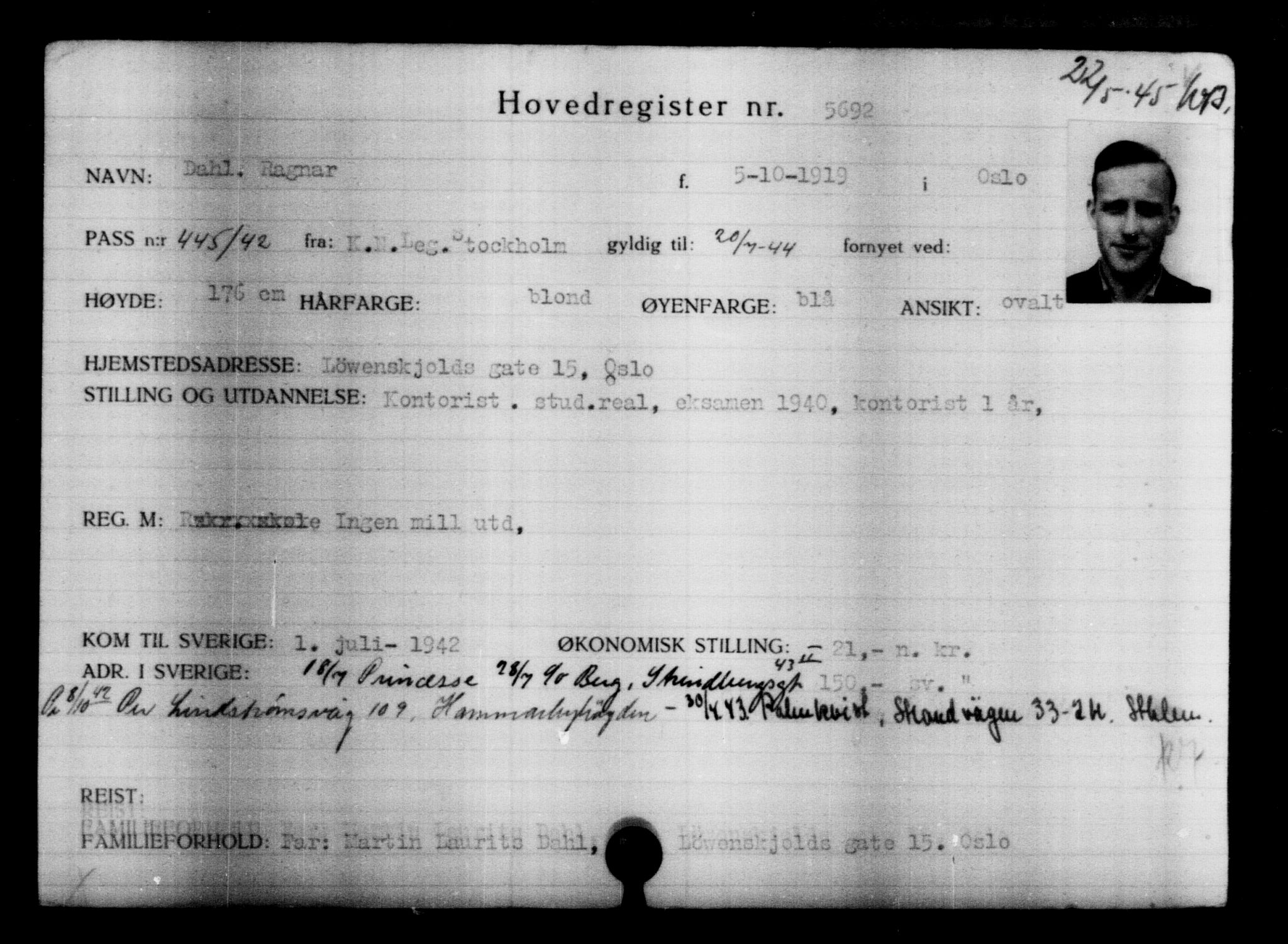 Utenriksstasjonene, Legasjonen i Stockholm, Flyktningkontoret, AV/RA-S-6753/V/Va/L0004: Kjesäterkartoteket, flyktninger med registreringsnr. 3496-6610, 1940-1945, p. 2545