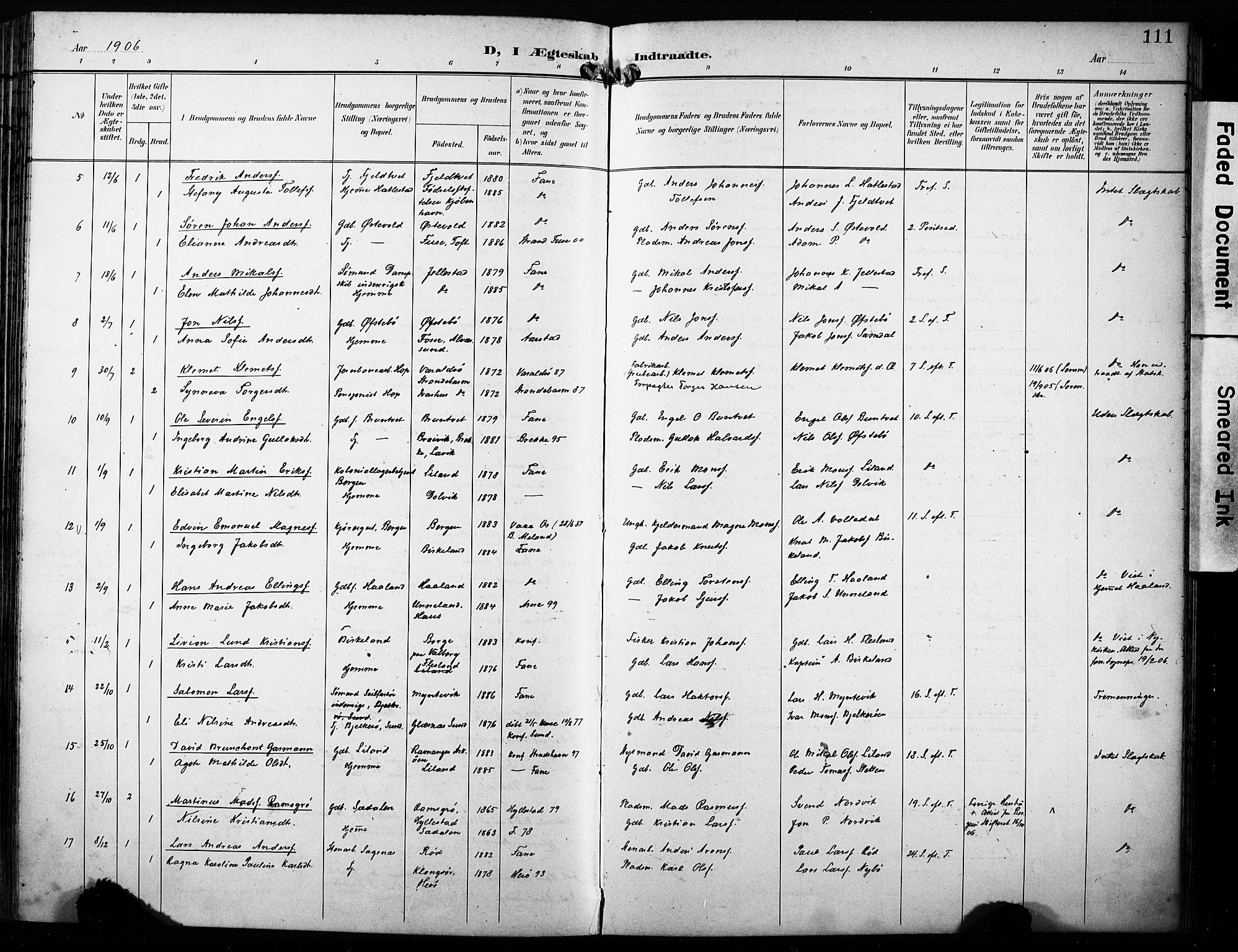 Fana Sokneprestembete, AV/SAB-A-75101/H/Haa/Haab/L0003: Parish register (official) no. B 3, 1898-1907, p. 111