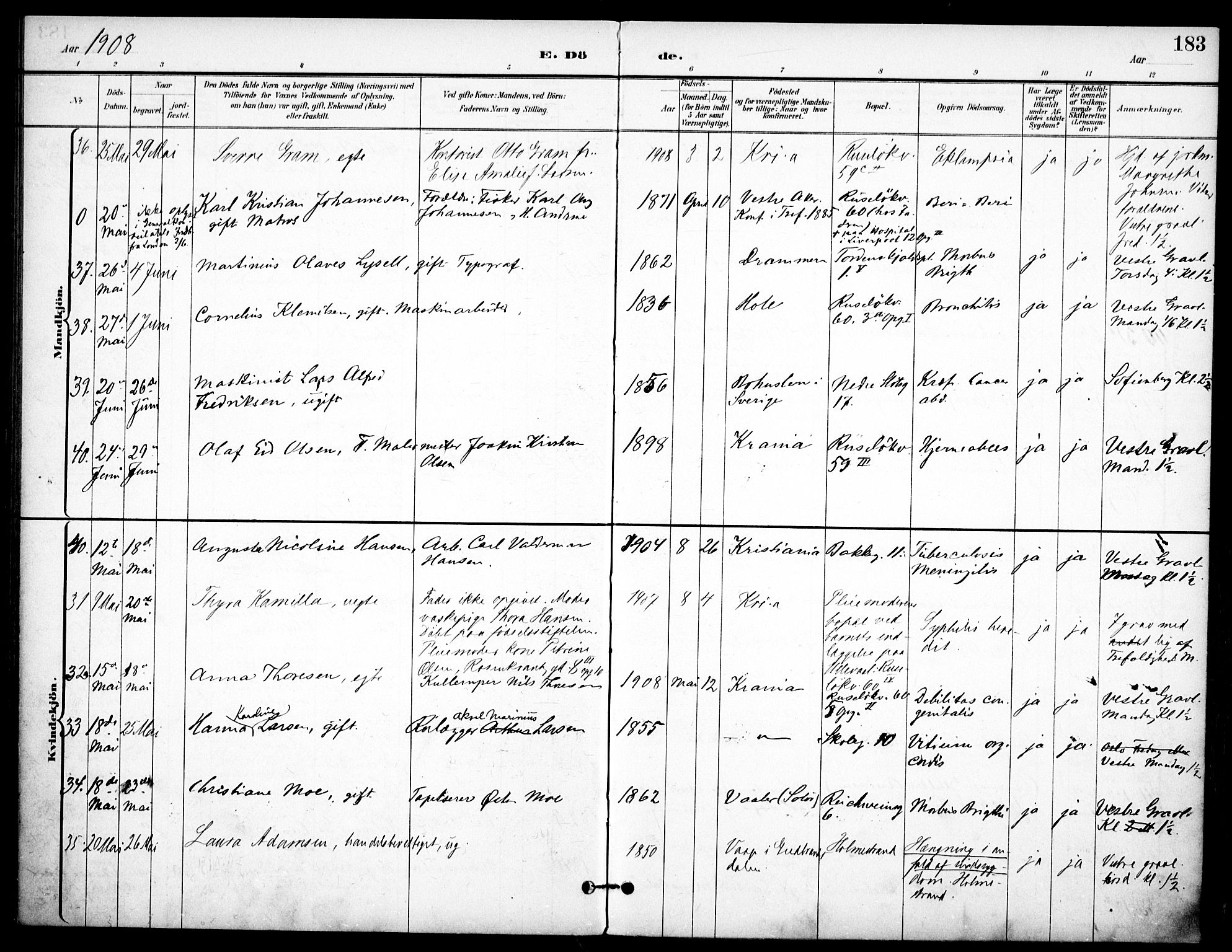 Johannes prestekontor Kirkebøker, AV/SAO-A-10852/F/Fa/L0008: Parish register (official) no. 8, 1897-1917, p. 183