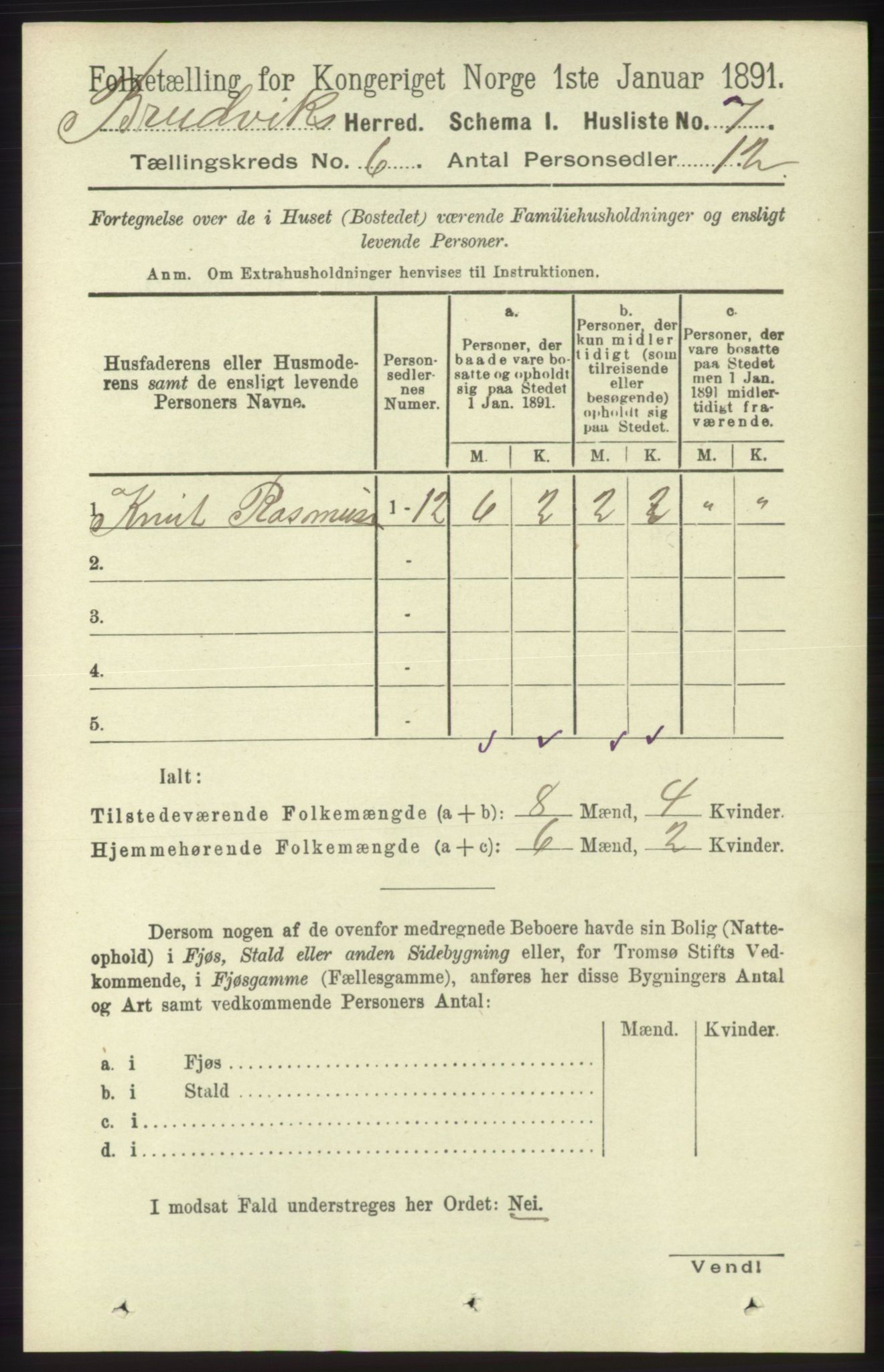 RA, 1891 census for 1251 Bruvik, 1891, p. 1734