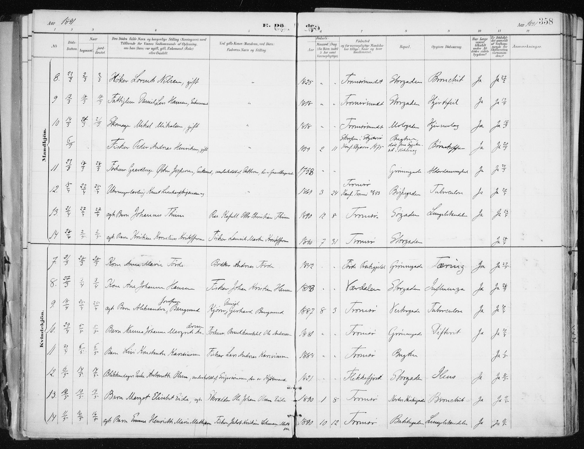 Tromsø sokneprestkontor/stiftsprosti/domprosti, AV/SATØ-S-1343/G/Ga/L0015kirke: Parish register (official) no. 15, 1889-1899, p. 358