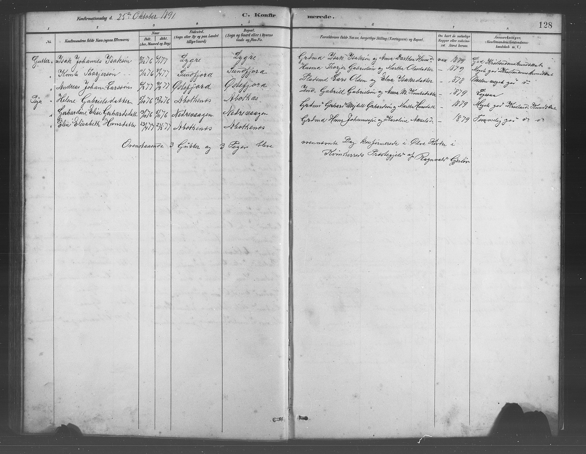 Fusa sokneprestembete, SAB/A-75401/H/Hab: Parish register (copy) no. C 2, 1886-1926, p. 128