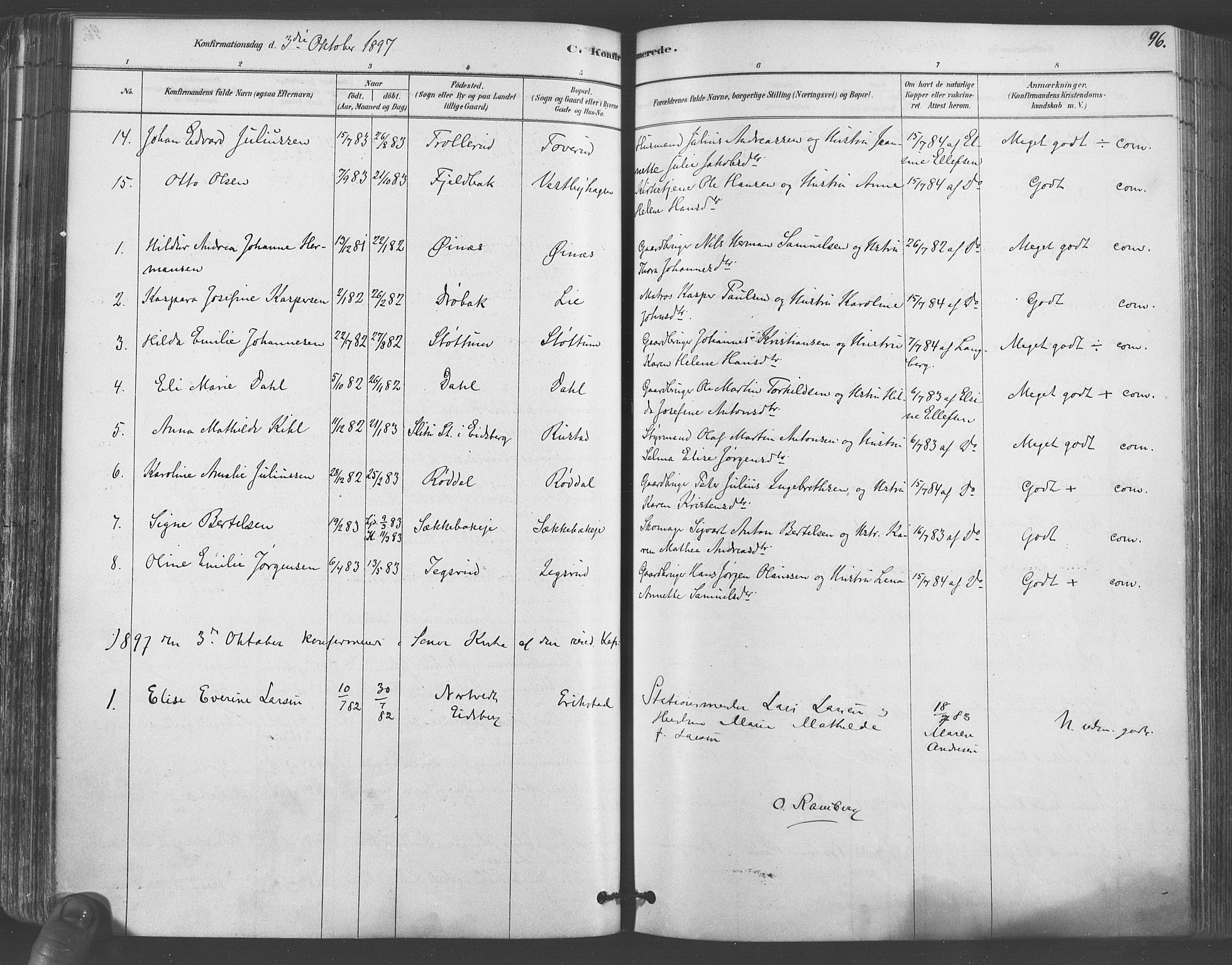 Vestby prestekontor Kirkebøker, SAO/A-10893/F/Fa/L0009: Parish register (official) no. I 9, 1878-1900, p. 96